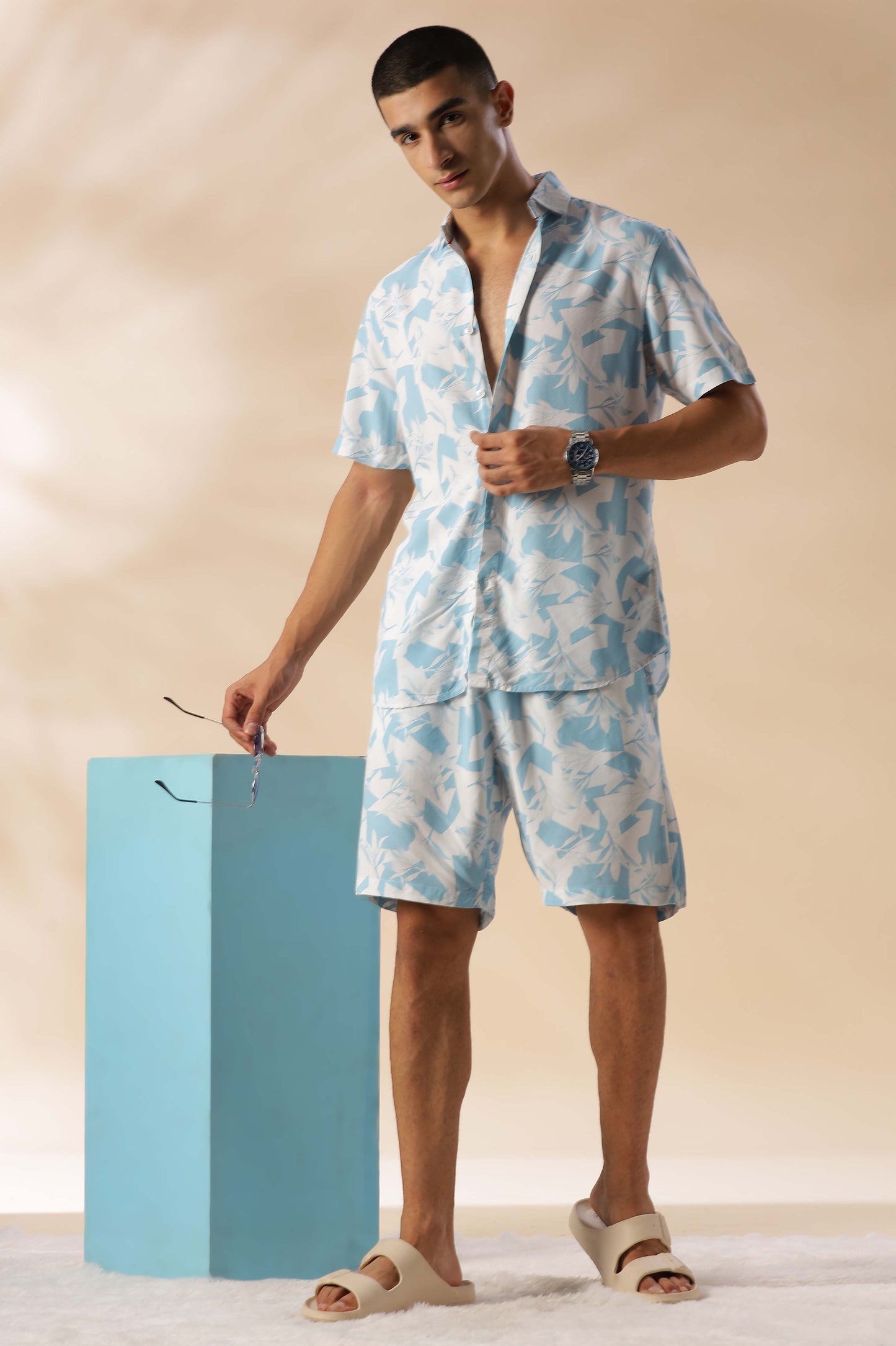 Argentina Cadet Blue Floral Co Ord Set for Men 