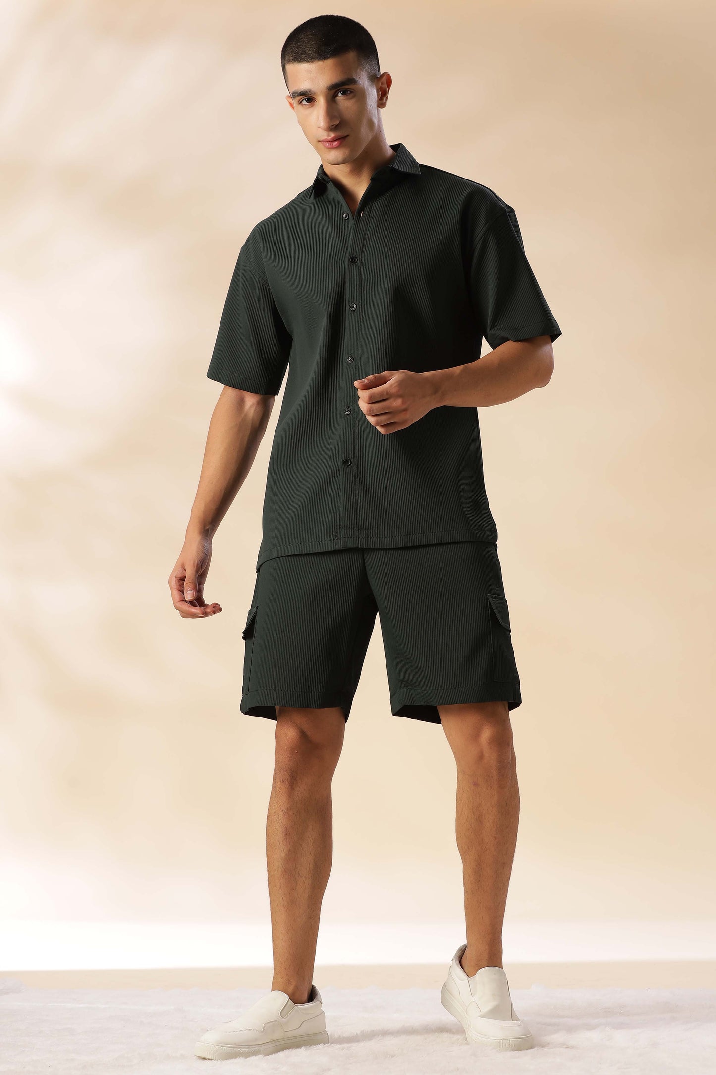 Green Abuja Olive Summer Co Ord Set For Men