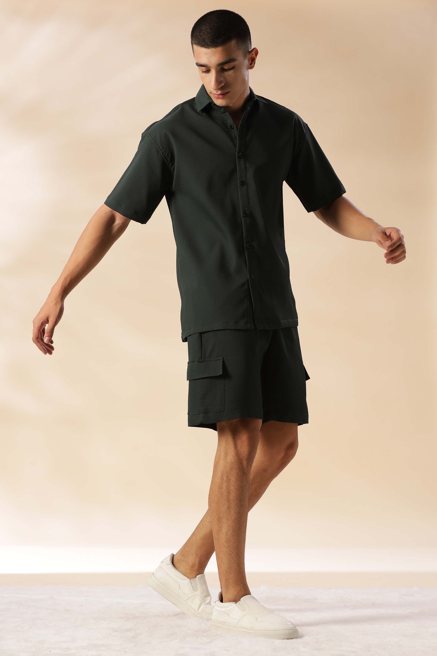 Green Abuja Olive Summer Co Ord Set For Men