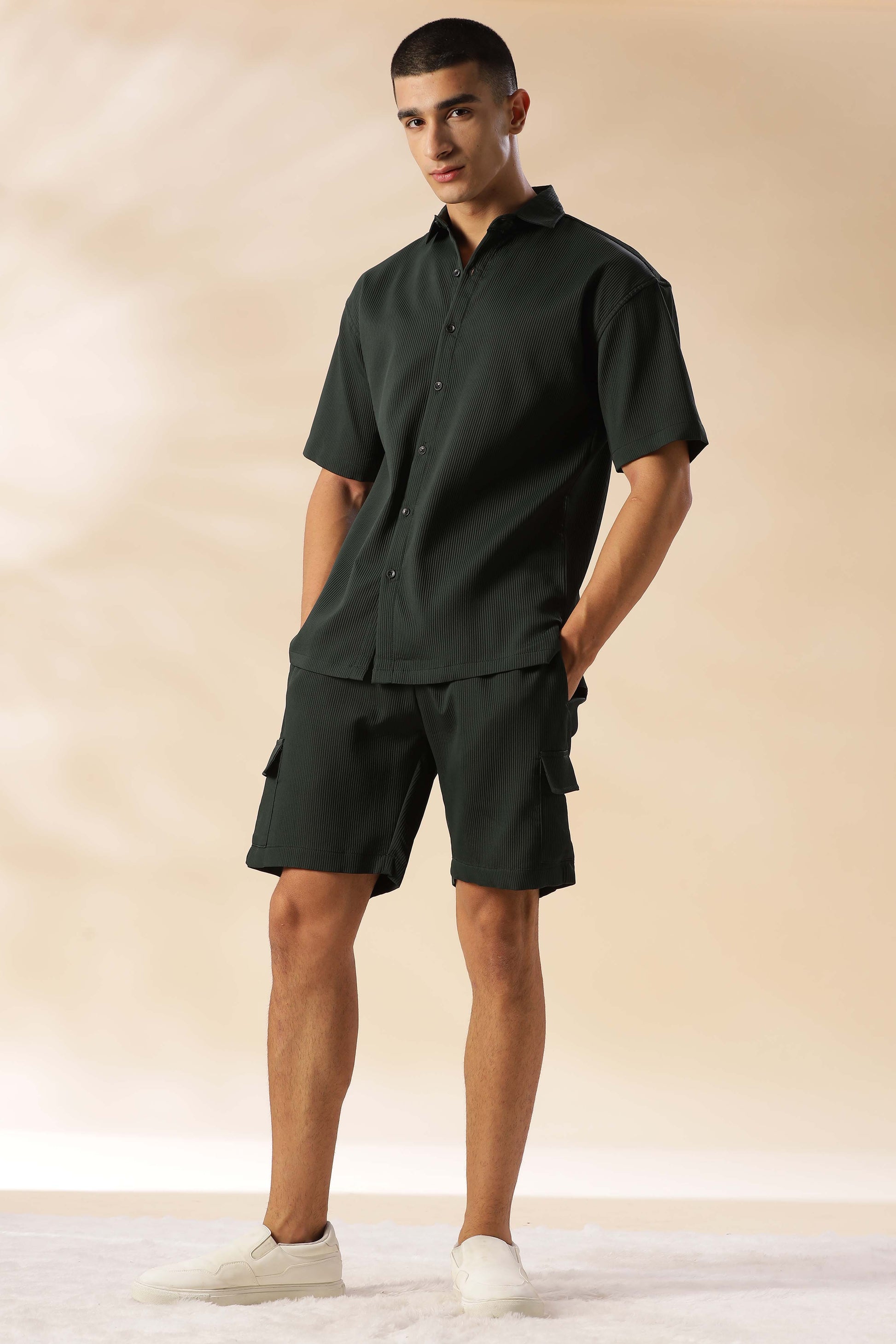 Green Abuja Olive Summer Co Ord Set For Men