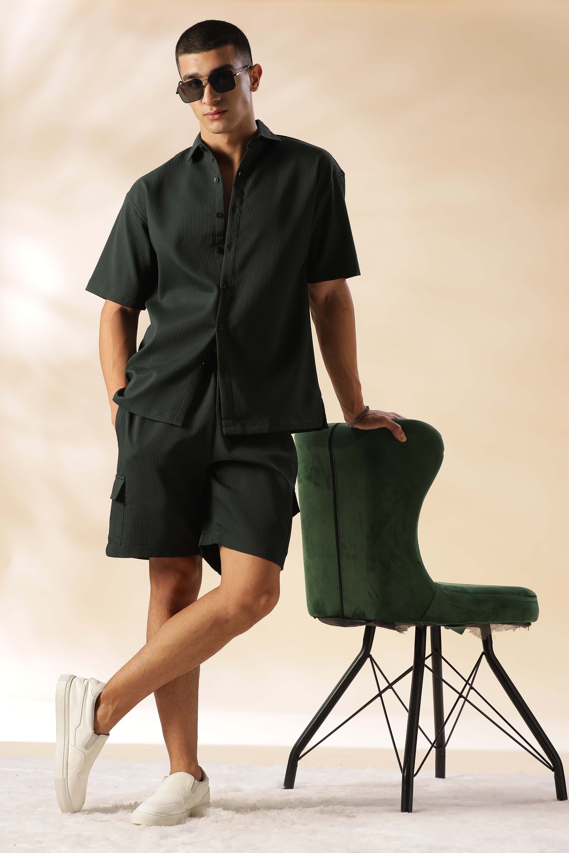 Green Abuja Olive Summer Co Ord Set For Men