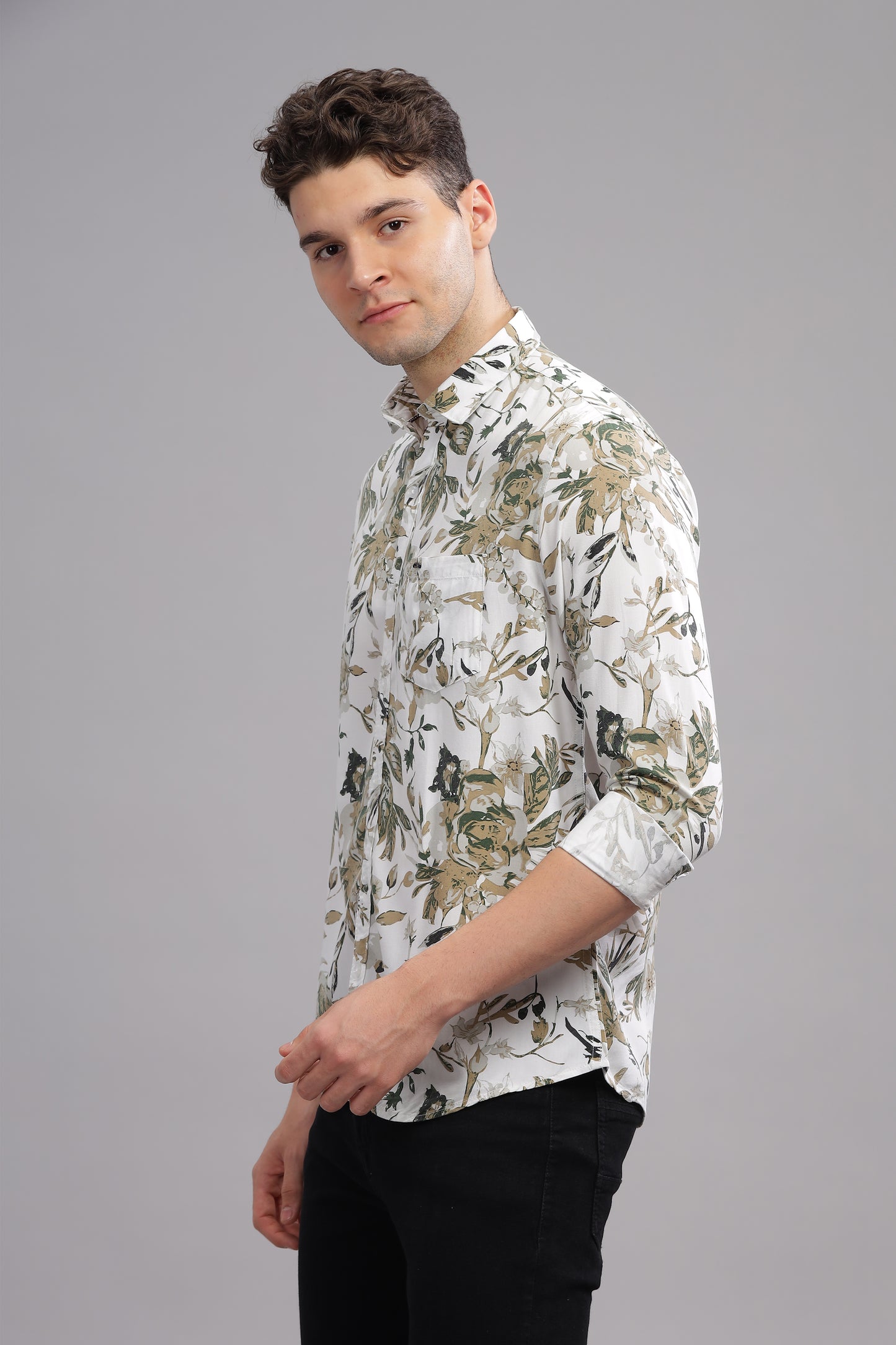 White and Grey Patterned Rayon New Design Printed Shirt