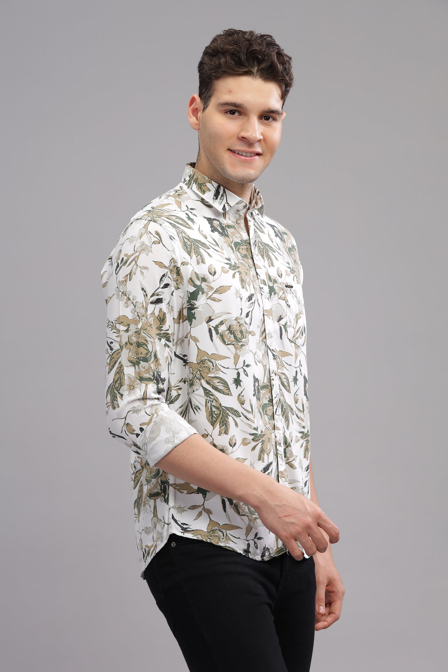 White and Grey Patterned Rayon New Design Printed Shirt