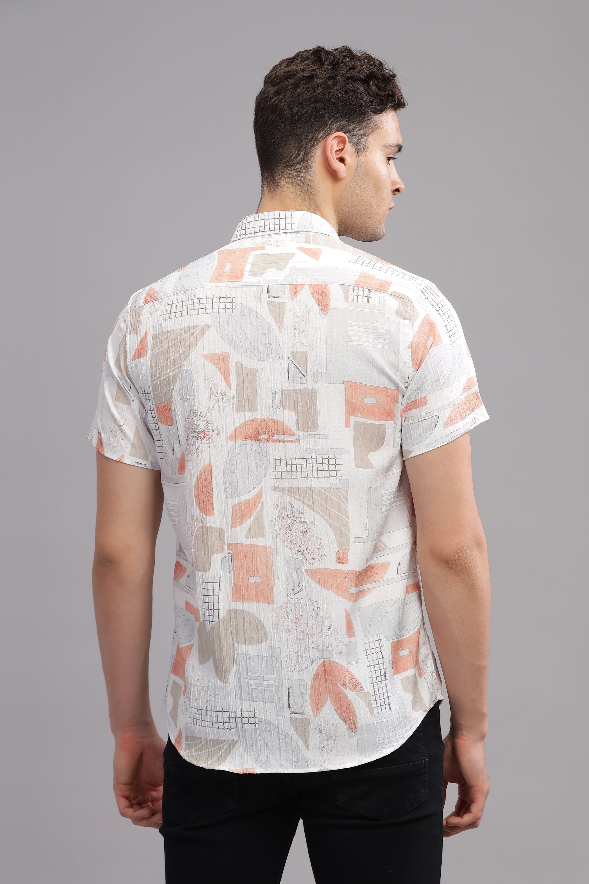 White and Orange Printed Shirts for Men 