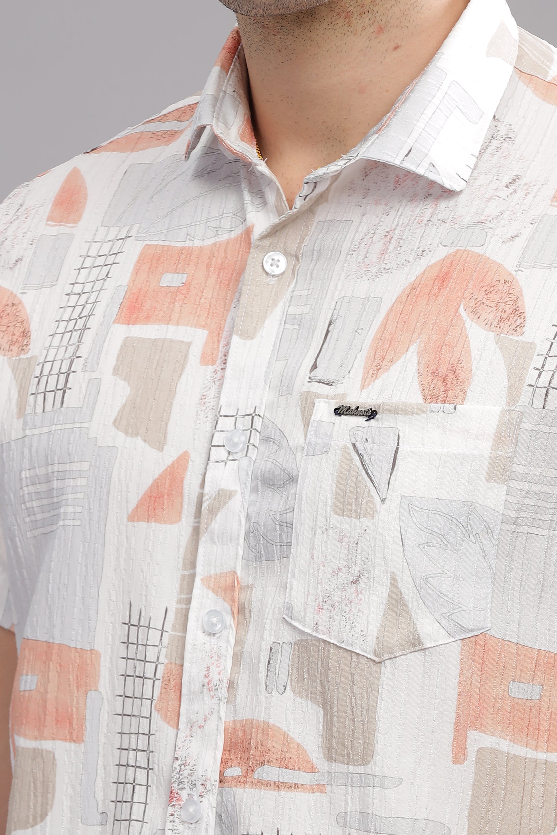 White and Orange Printed Shirts for Men 