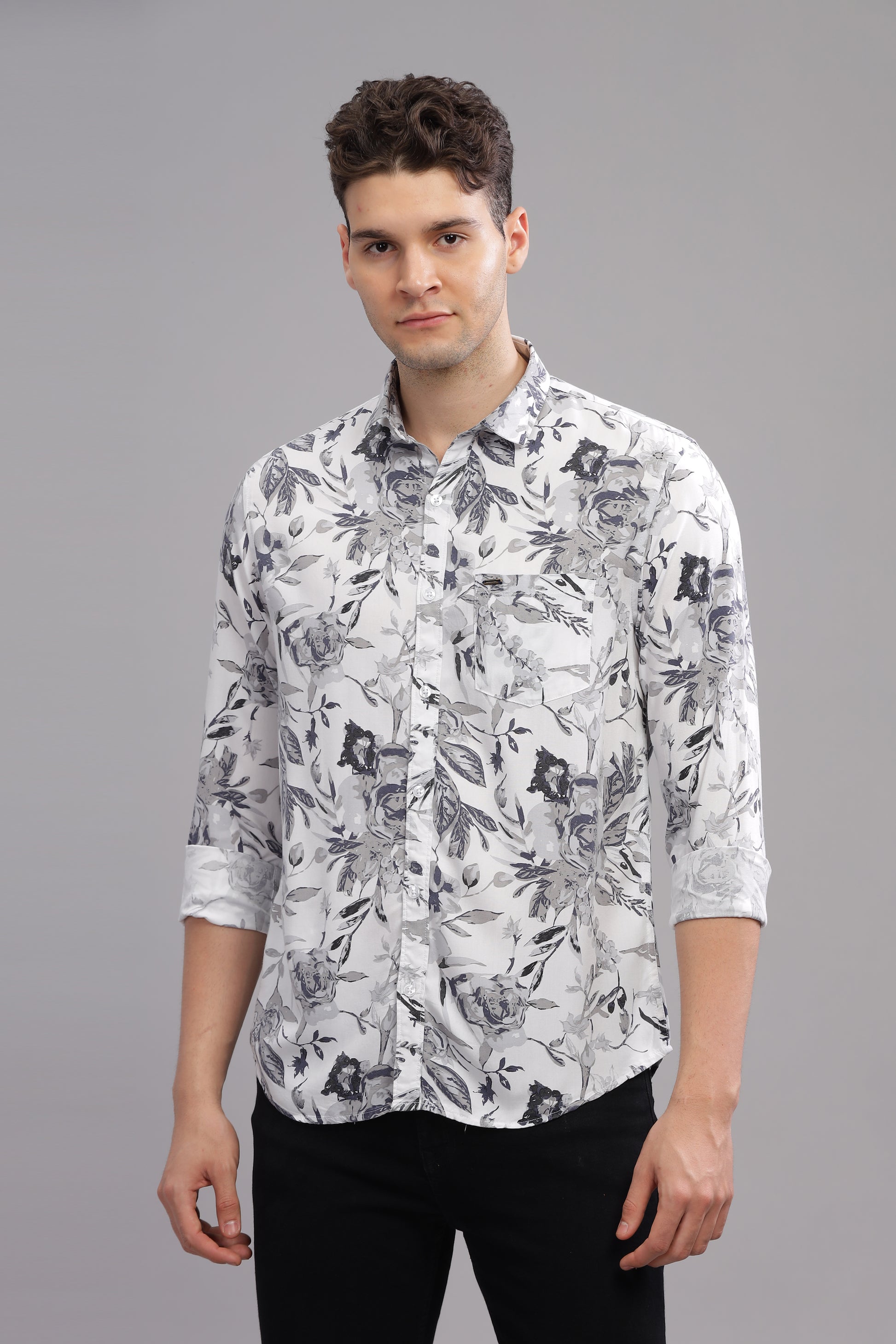 White and Green Graphic Printed Shirts for Men