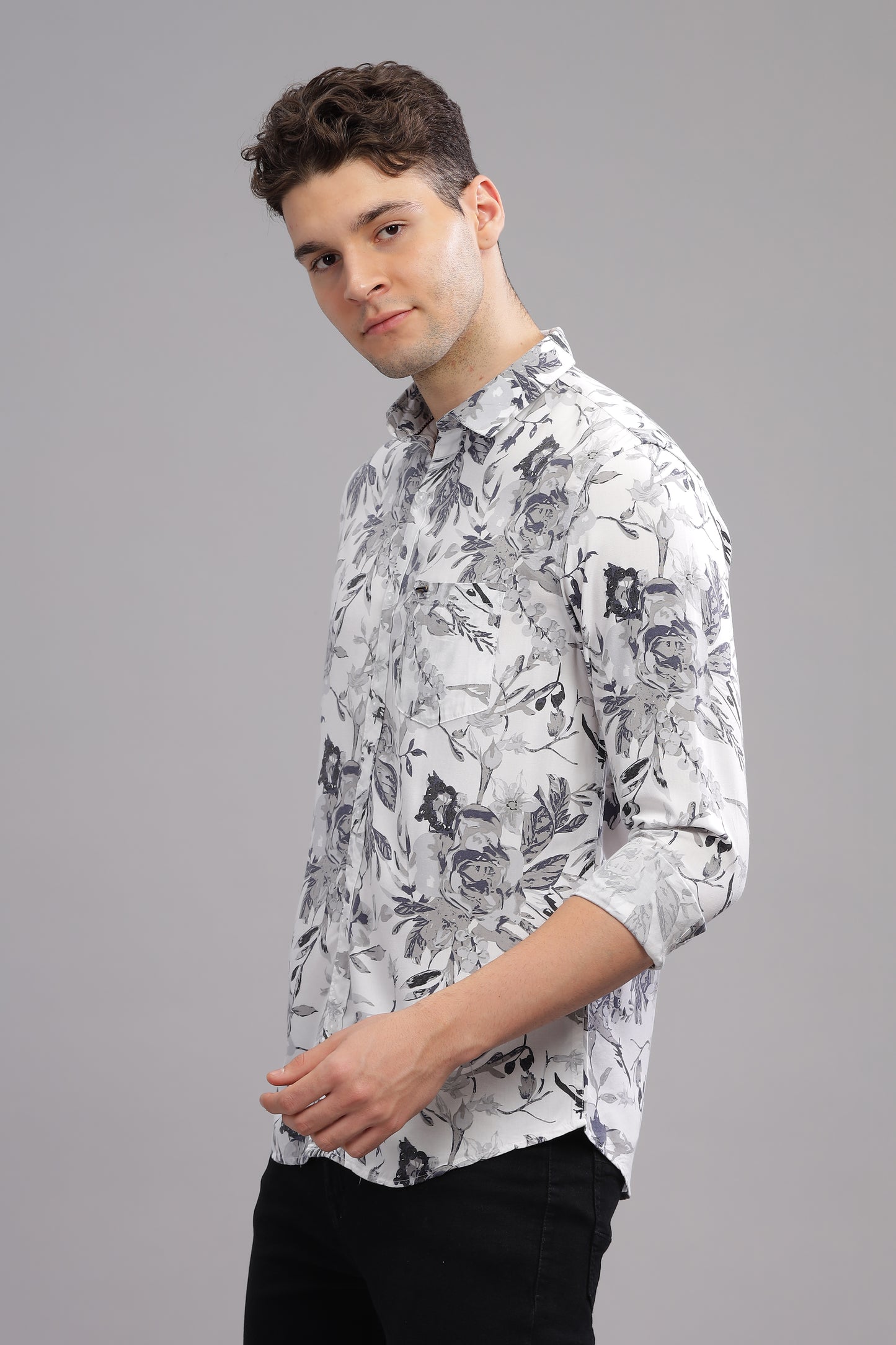 White and Green Graphic Printed Shirts for Men