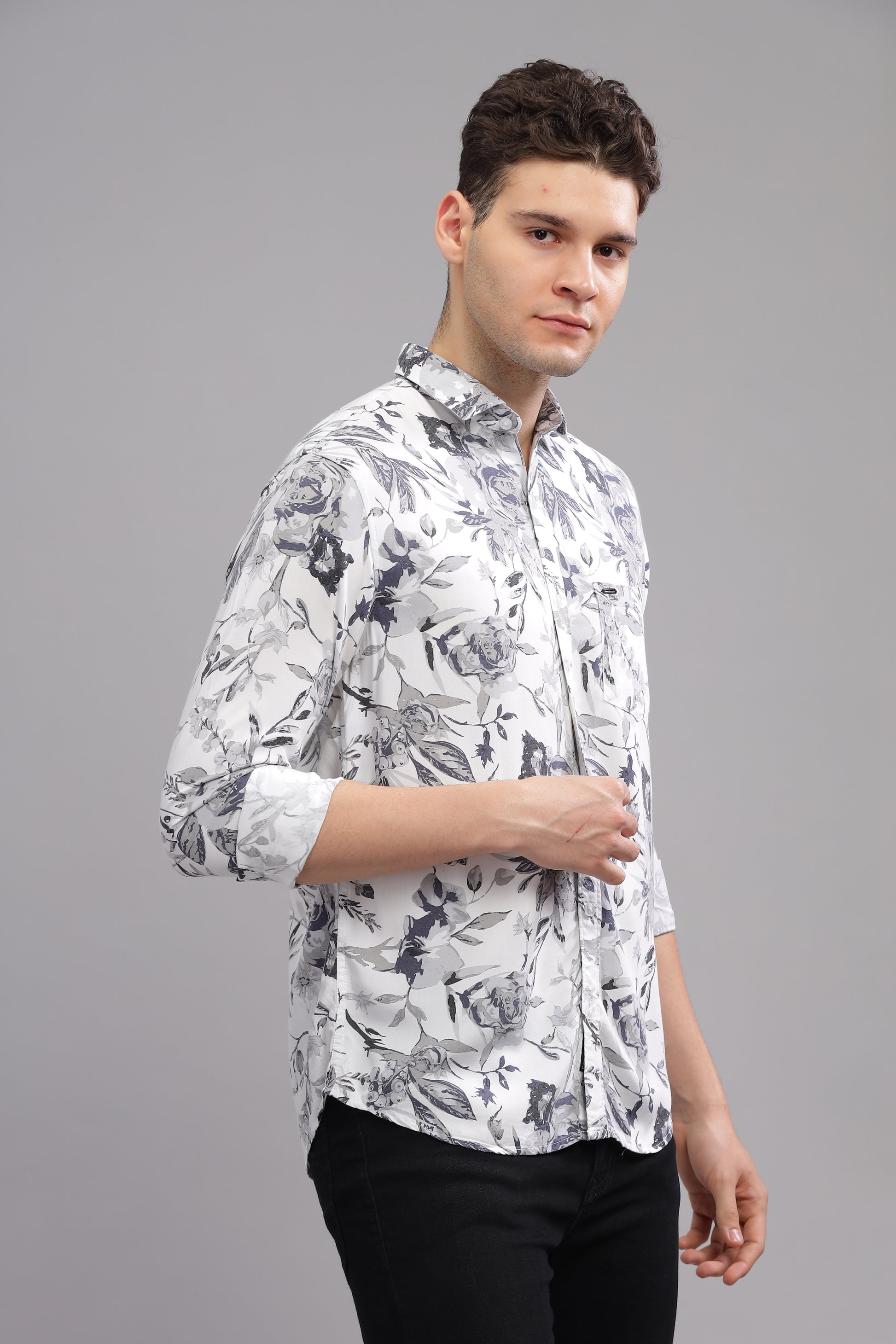 White and Green Graphic Printed Shirts for Men