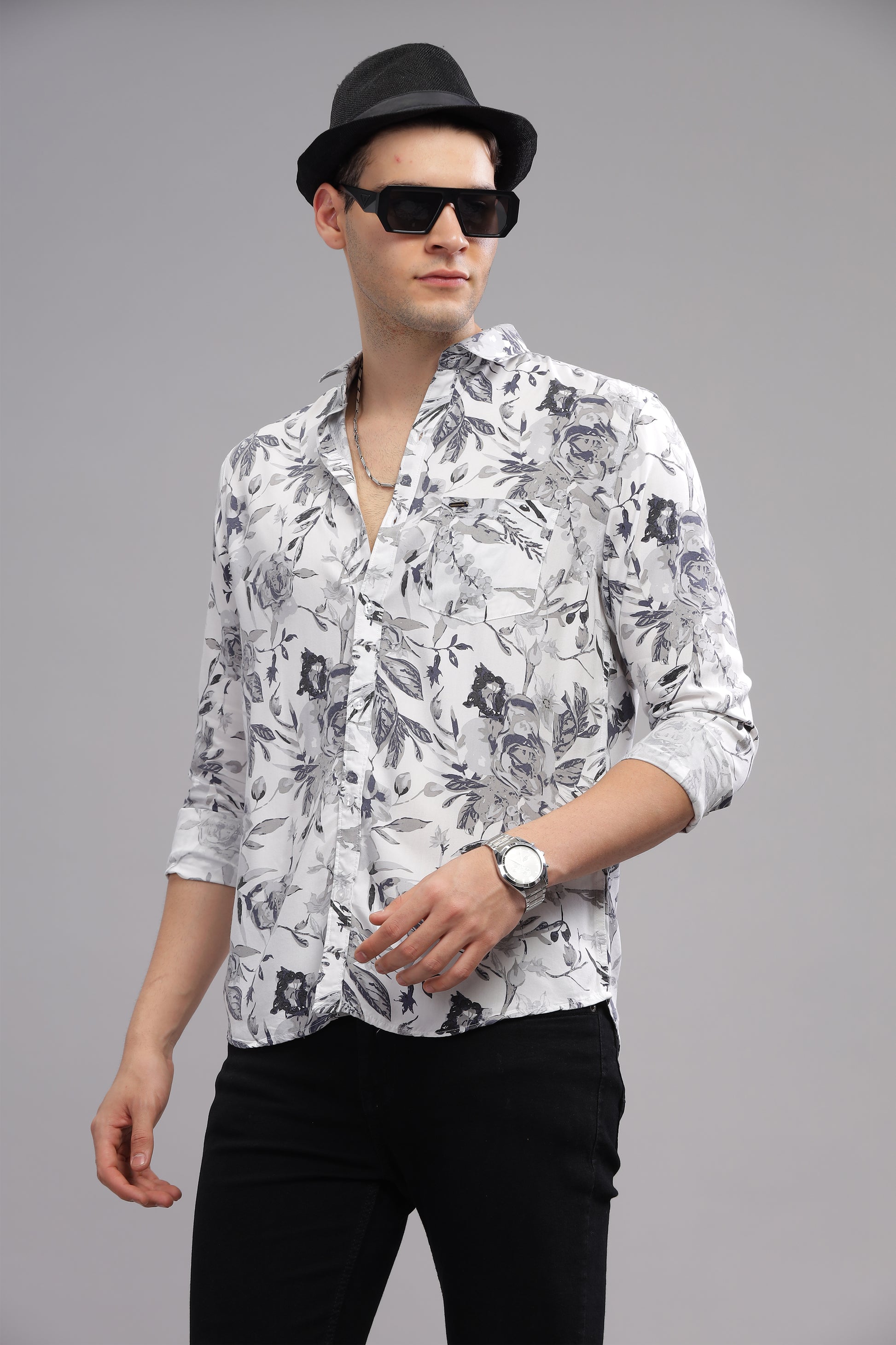 White and Green Graphic Printed Shirts for Men