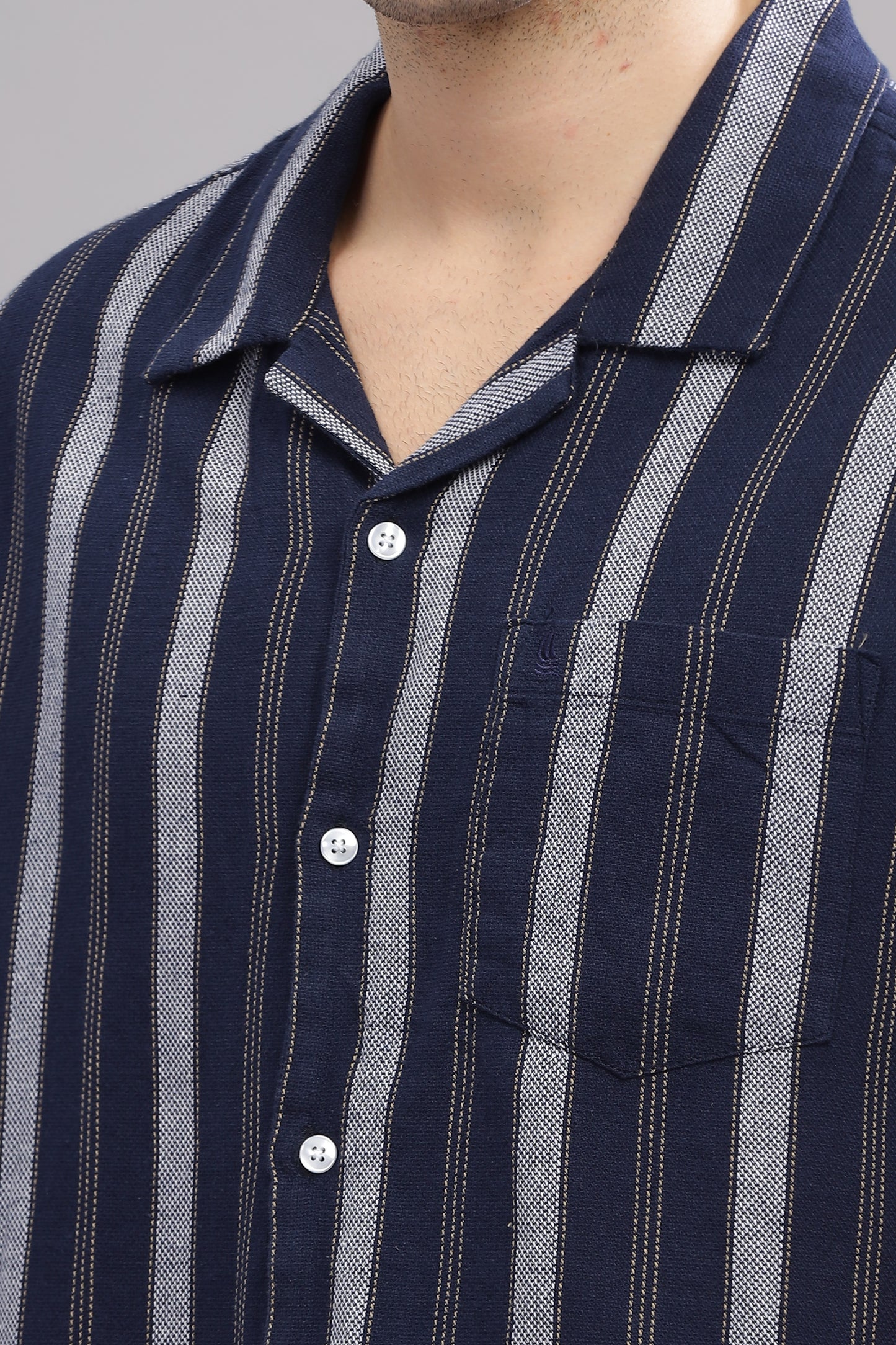 Blue and White Dobby Striped Shirt Half Sleeve for Men