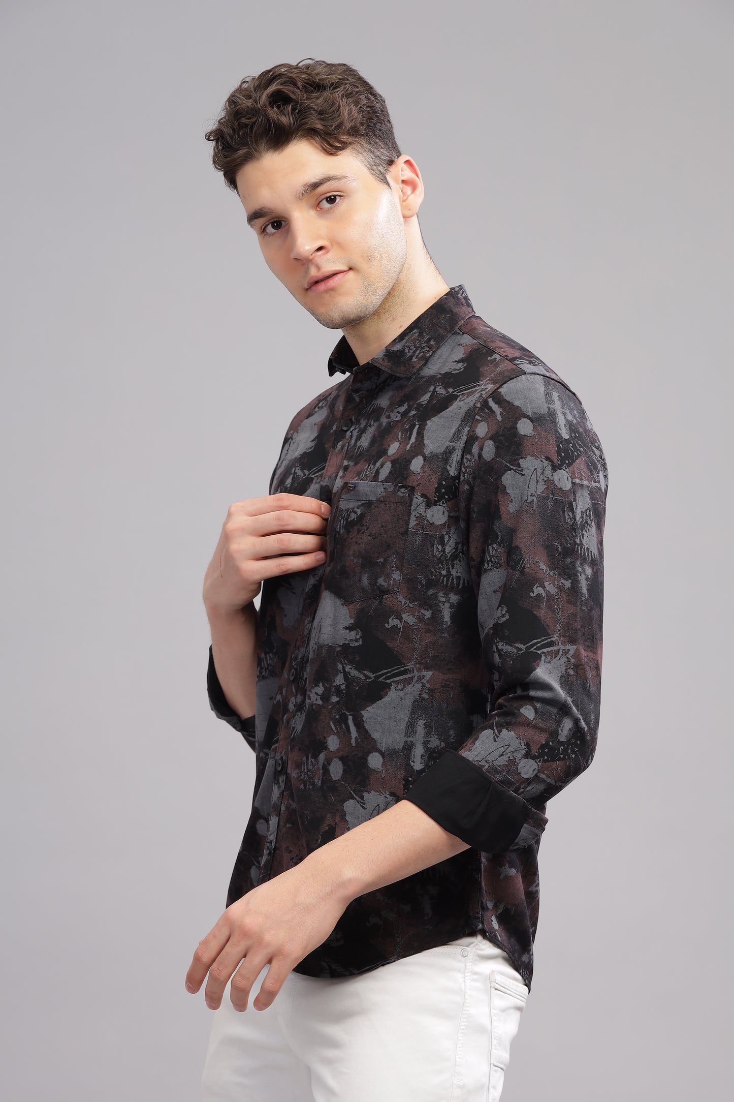 White and Grey Royal Rayon Cotton Printed Shirt for Men