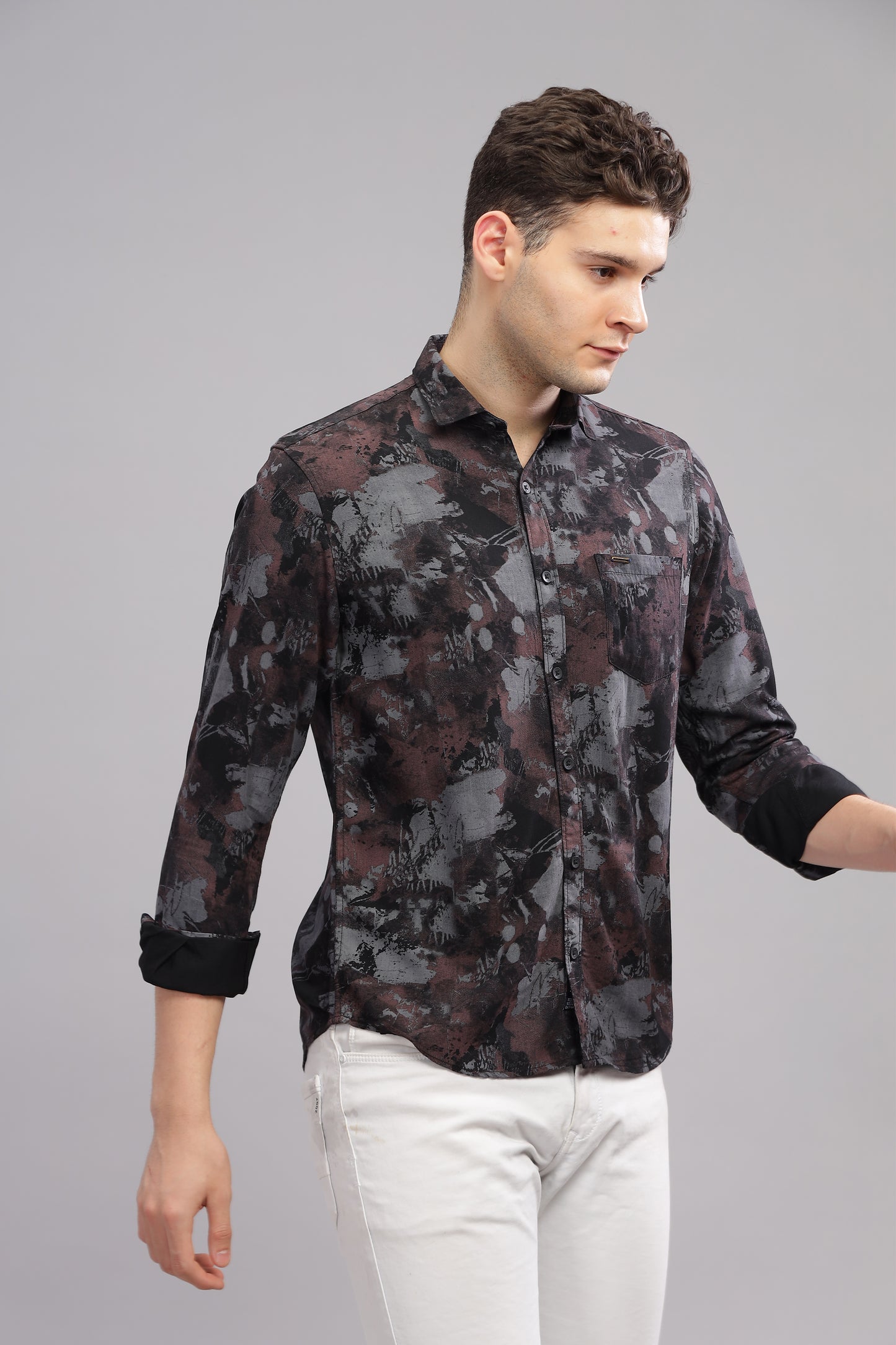 White and Grey Royal Rayon Cotton Printed Shirt for Men