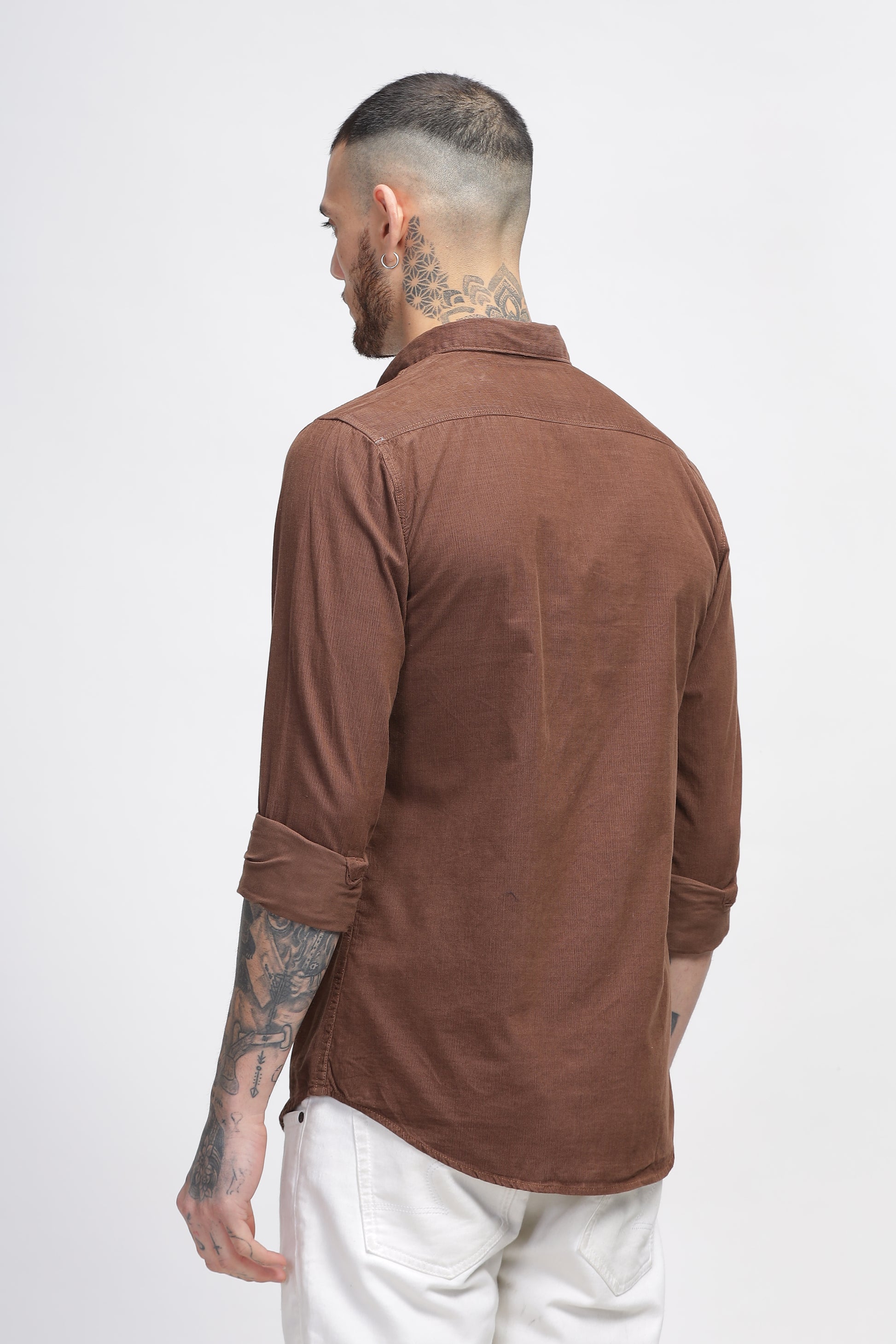 Crater Brown Cotton Corduroy Mens 2 Pocket Shirts