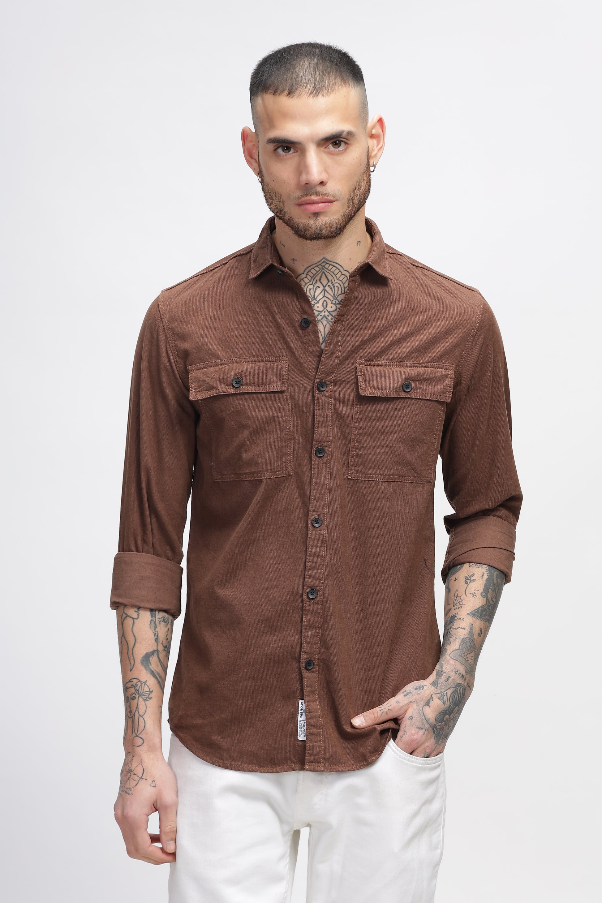 Crater Brown Cotton Corduroy Mens 2 Pocket Shirts