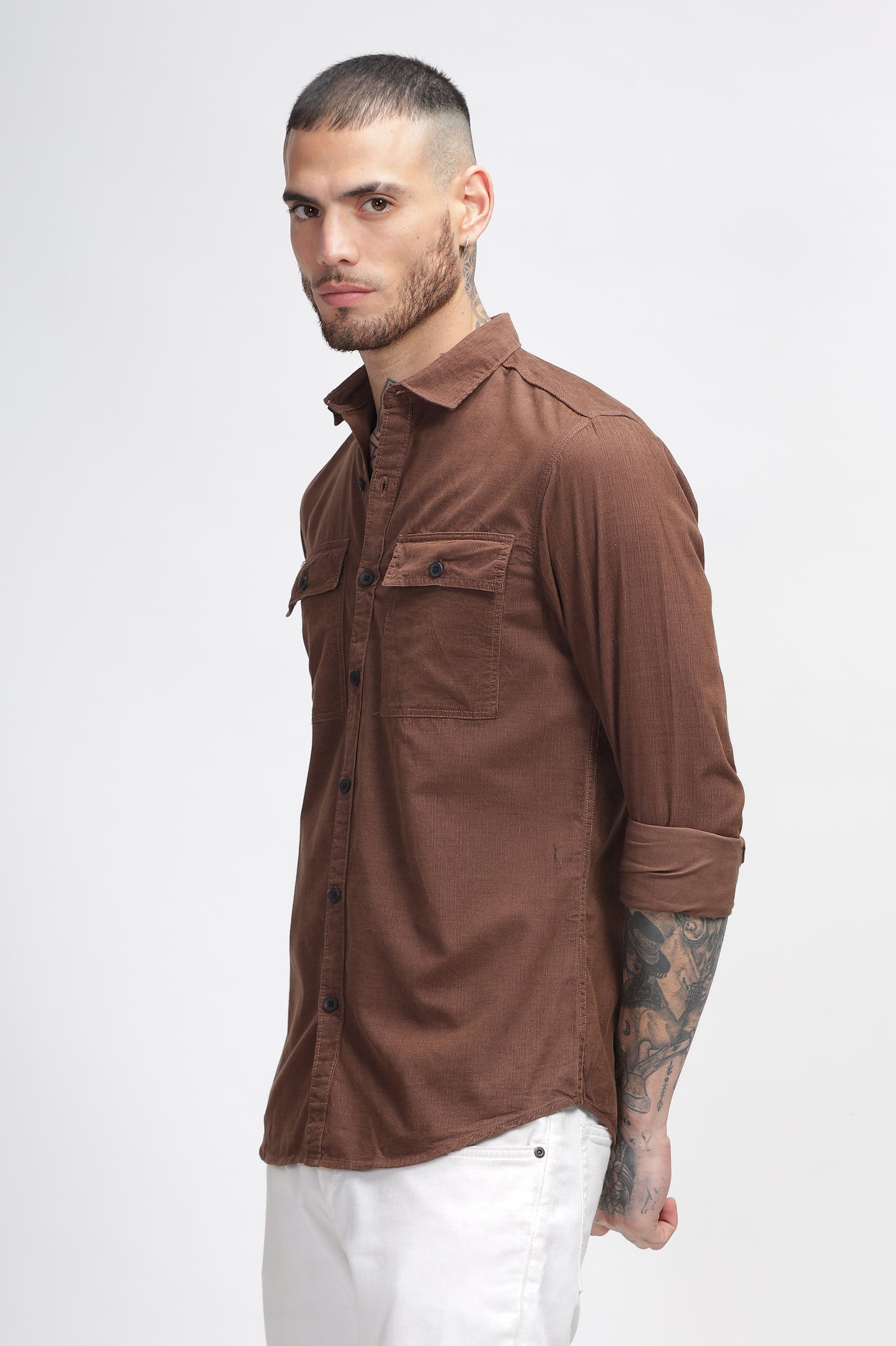 Crater Brown Cotton Corduroy Mens 2 Pocket Shirts