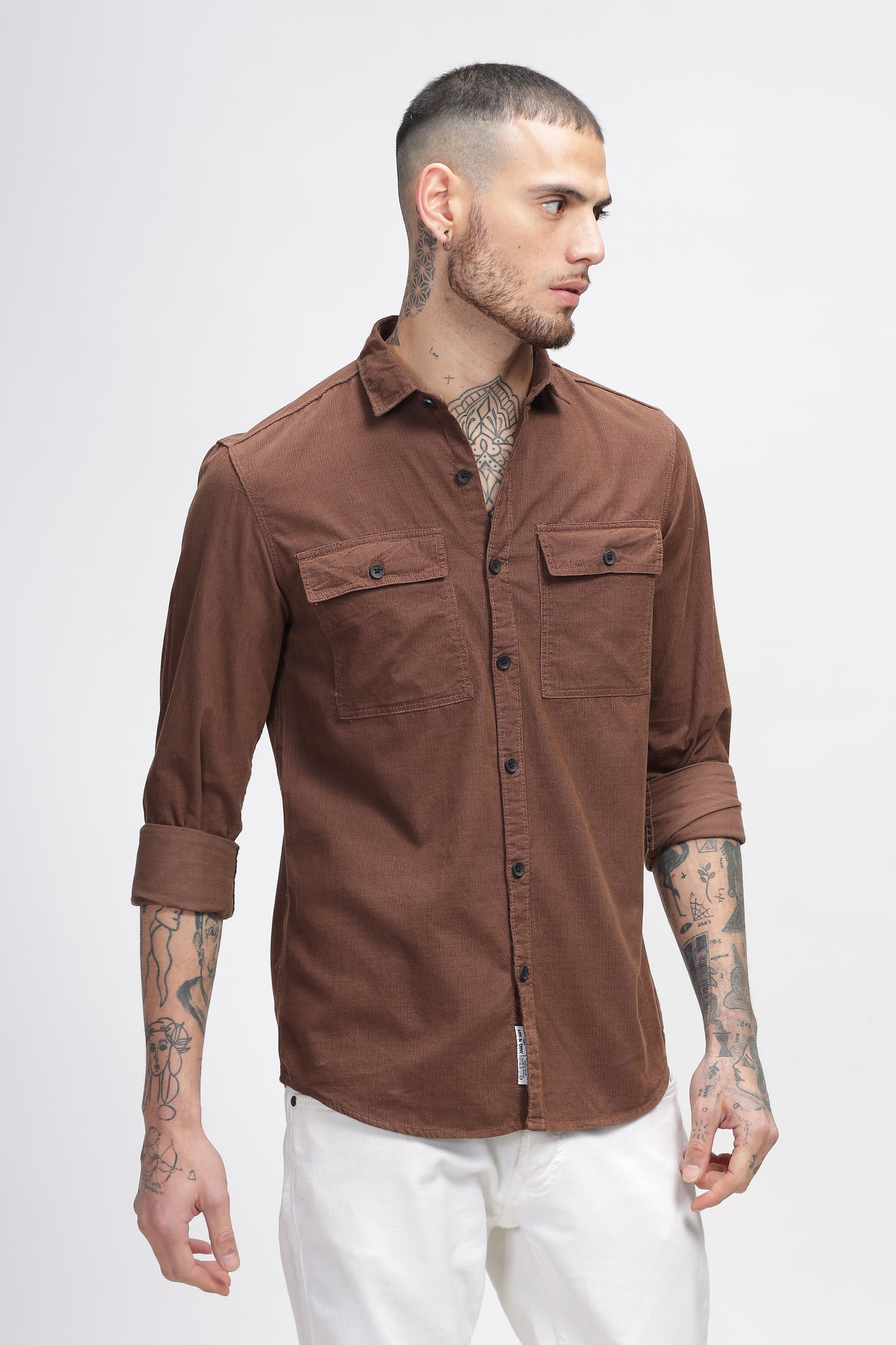 Crater Brown Cotton Corduroy Mens 2 Pocket Shirts