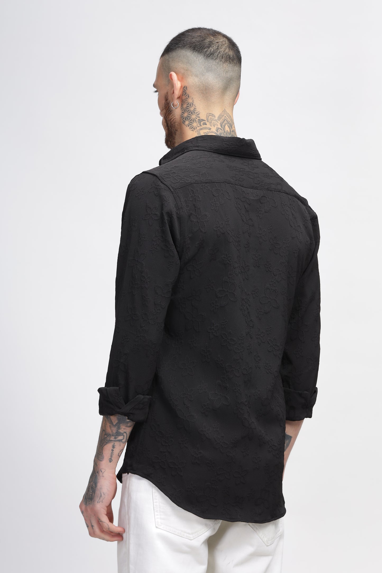 Vibrant Vesture Self Black Textured Shirt for Men