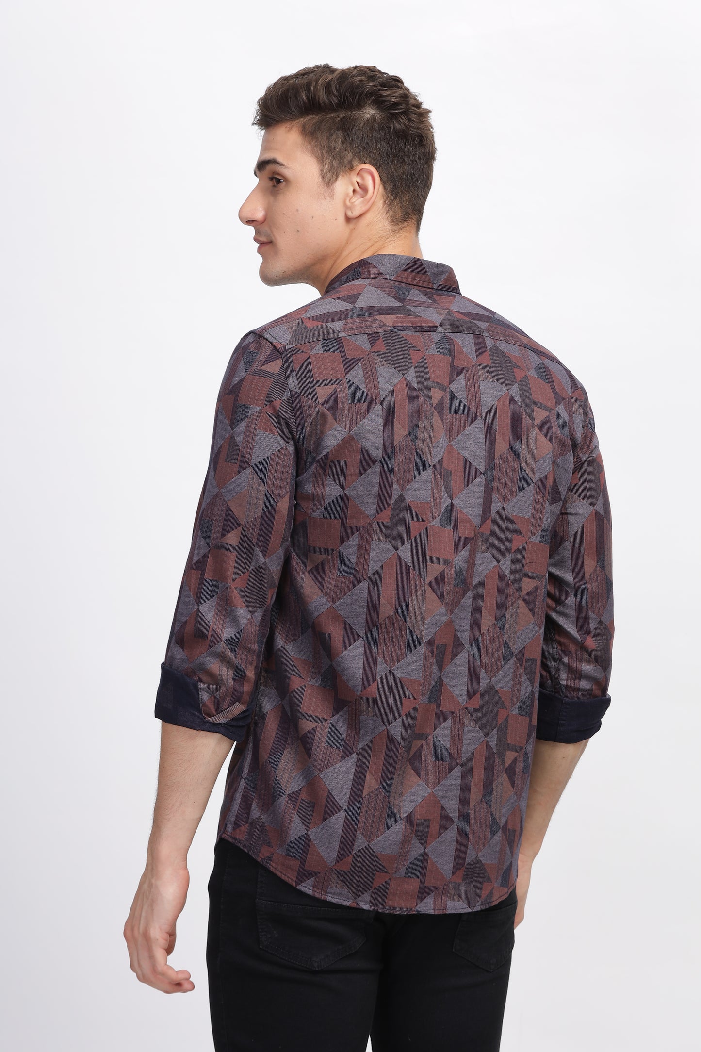 Grey and Red Imagery Graphic Printed Casual Shirts