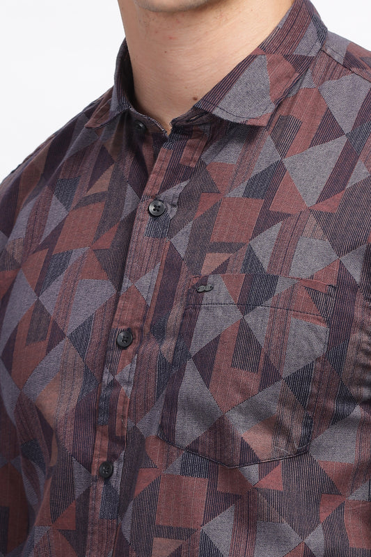 Grey and Red Imagery Graphic Printed Casual Shirts