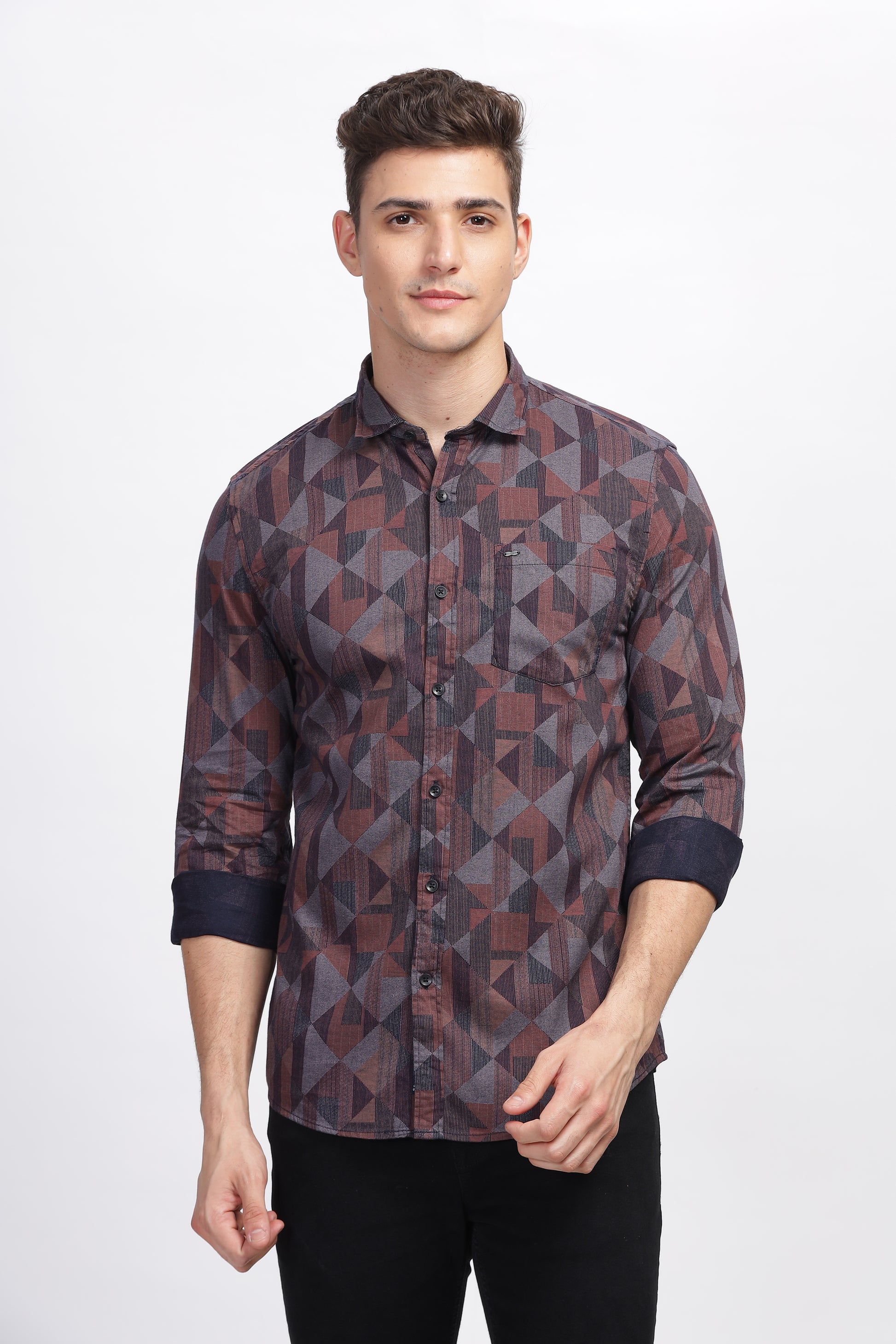 Grey and Red Imagery Graphic Printed Casual Shirts