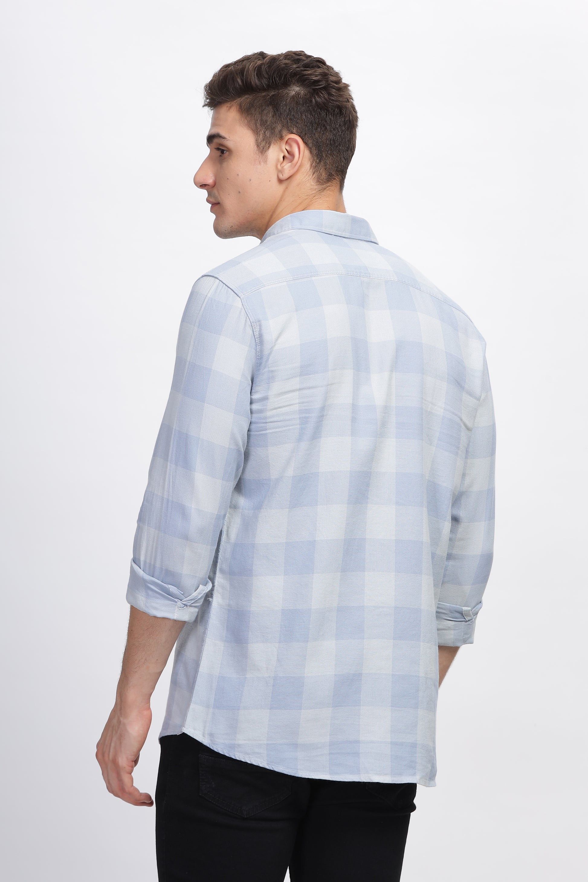 Blue Deluxe Summer Plaid Cotton Check Shirt for Men