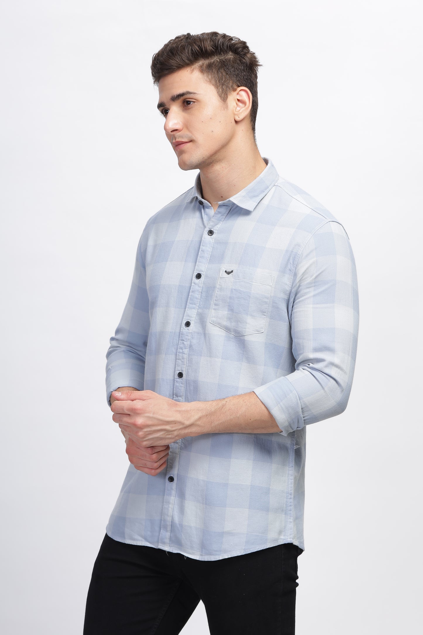 Blue Deluxe Summer Plaid Cotton Check Shirt for Men