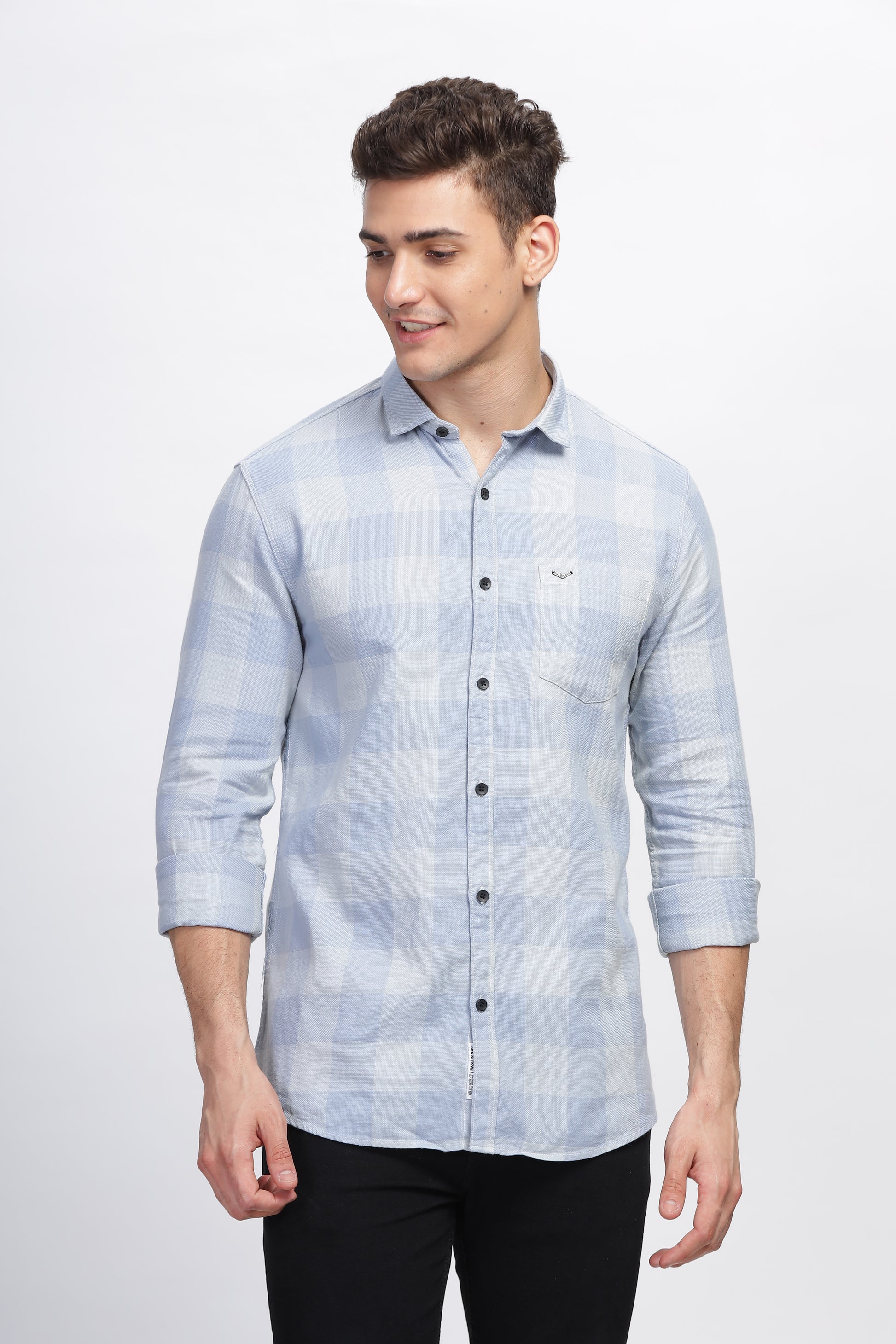 Blue Deluxe Summer Plaid Cotton Check Shirt for Men