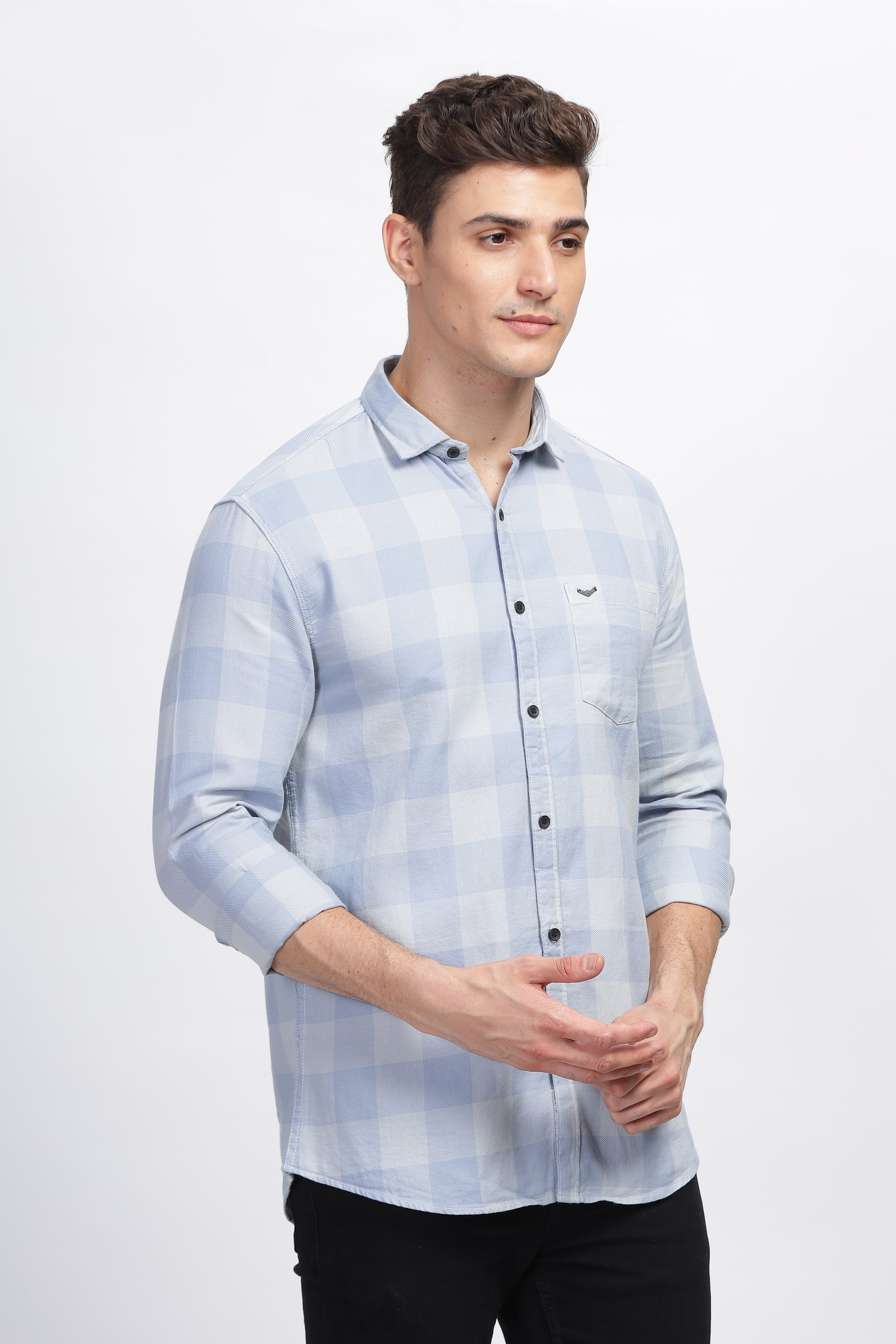 Blue Deluxe Summer Plaid Cotton Check Shirt for Men