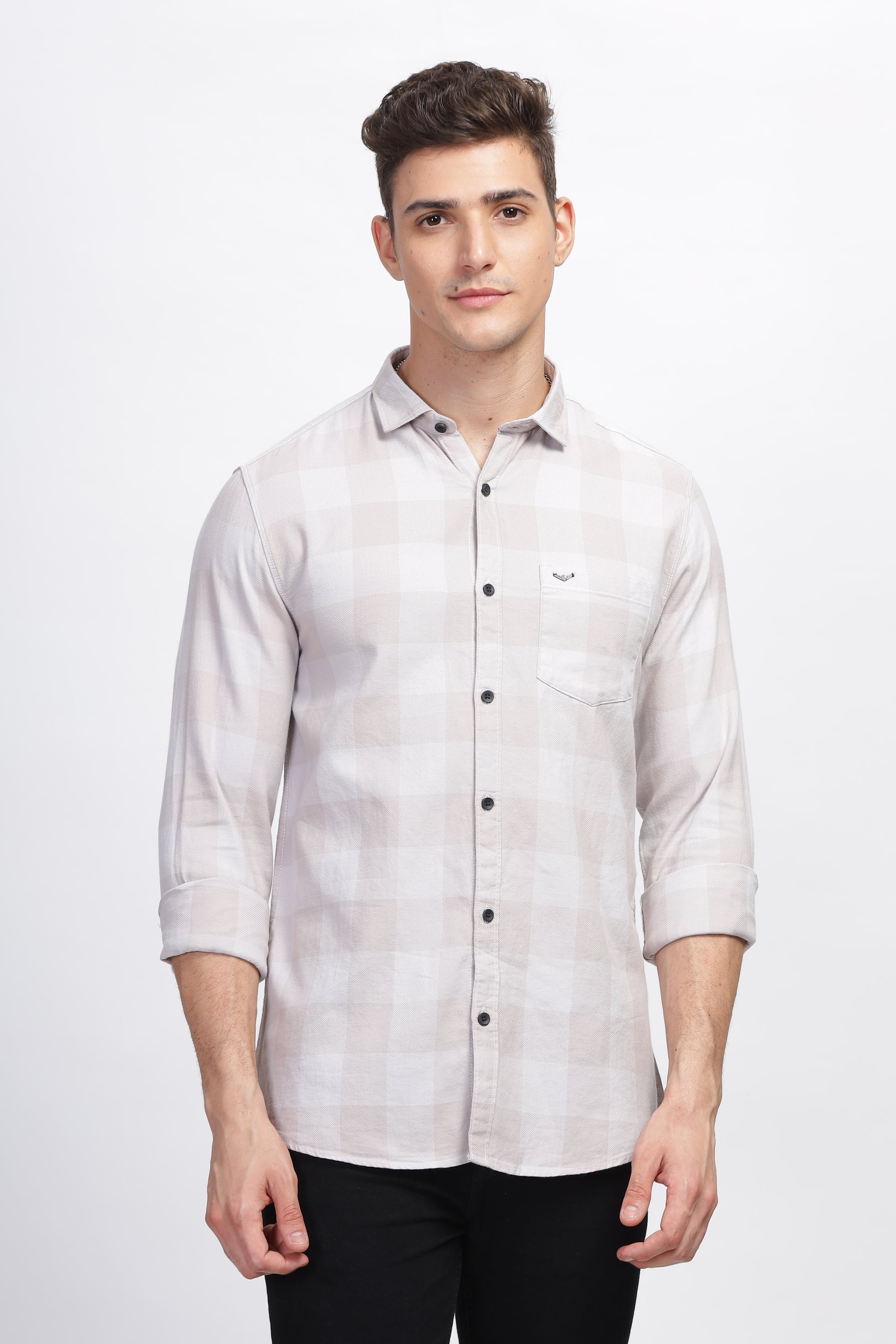 Beige Prosperous Summer Stylish Check Shirts for Men