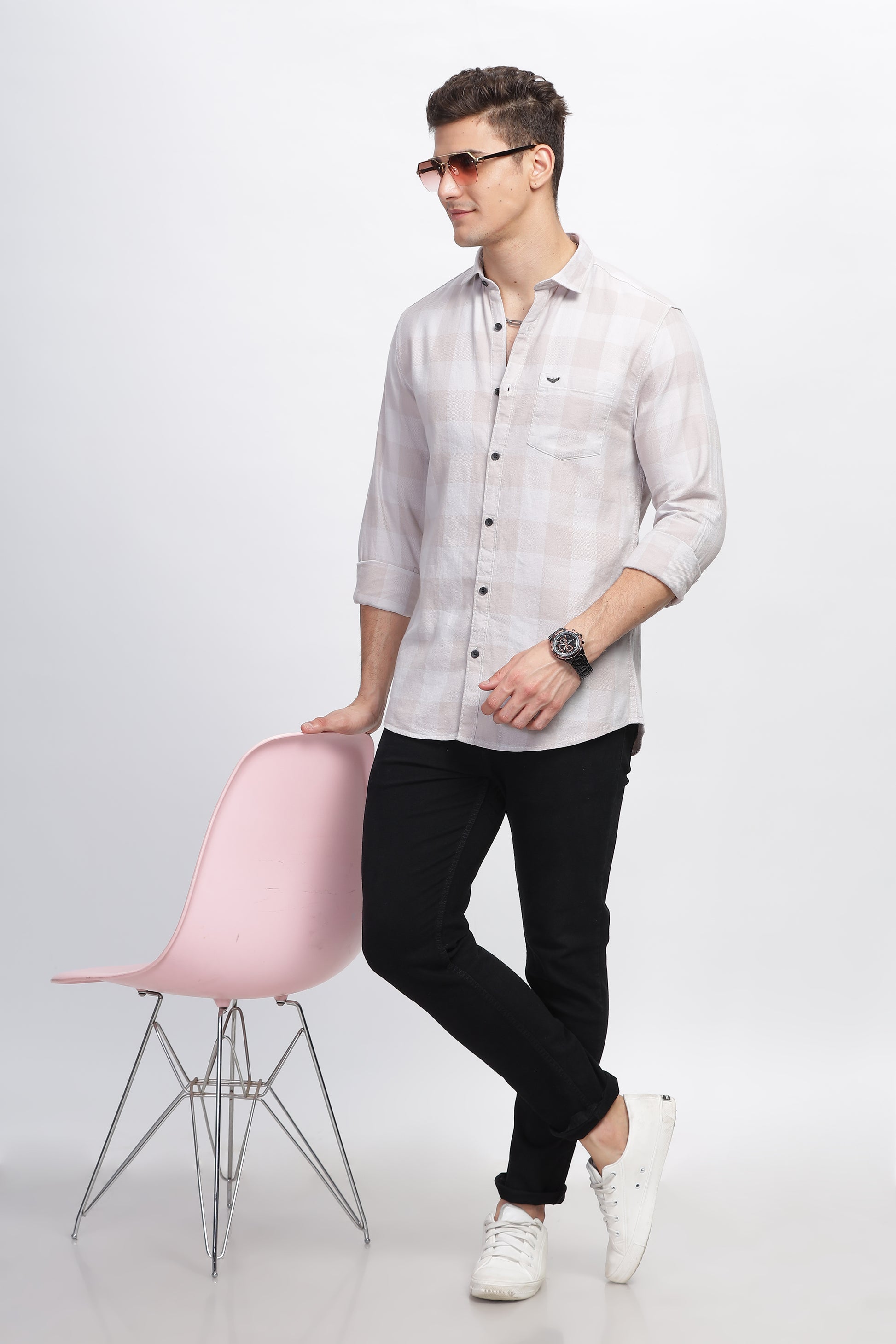 Beige Prosperous Summer Stylish Check Shirts for Men