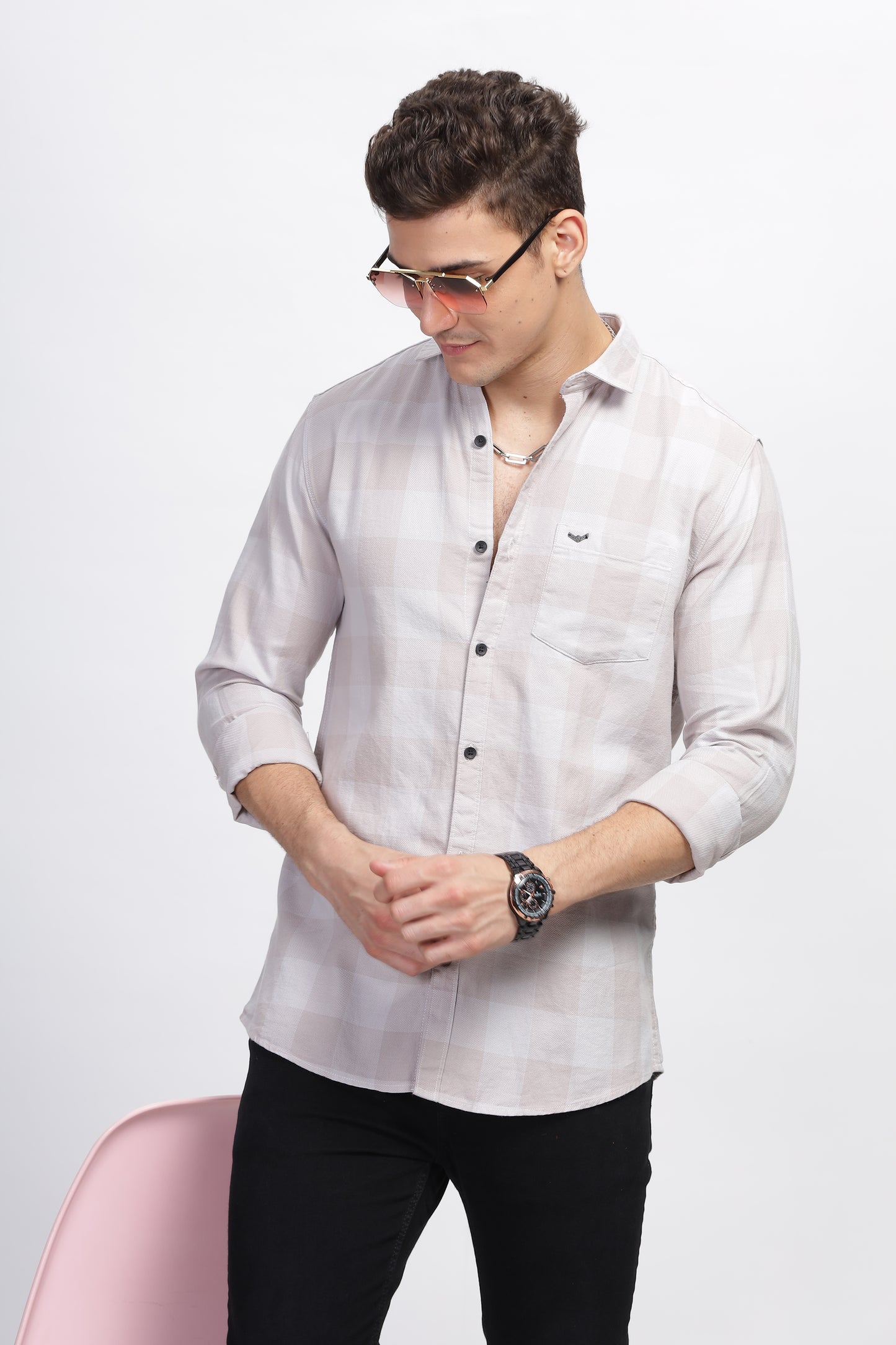 Beige Prosperous Summer Stylish Check Shirts for Men