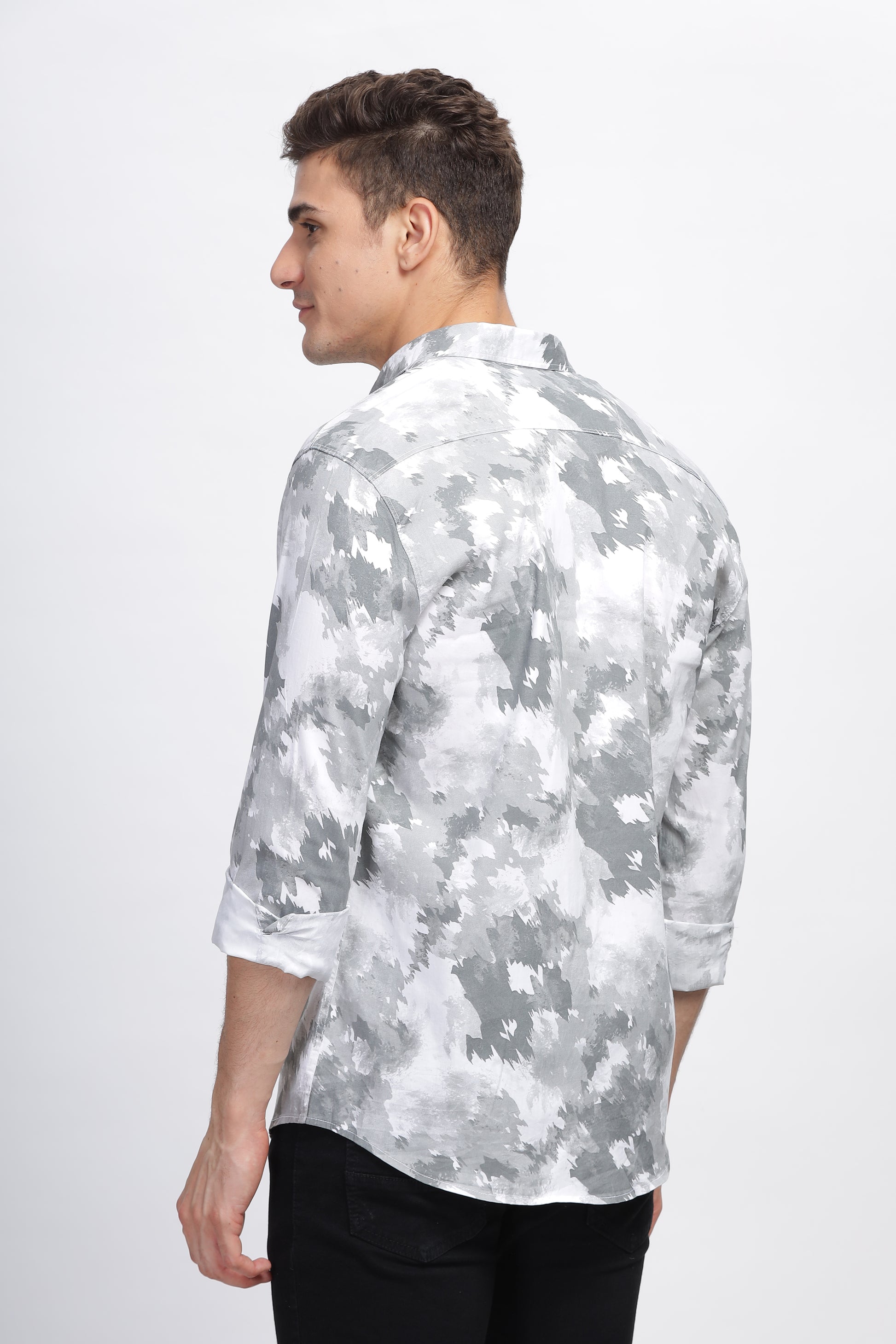 White and Grey Techno Mens Patterned Shirts 