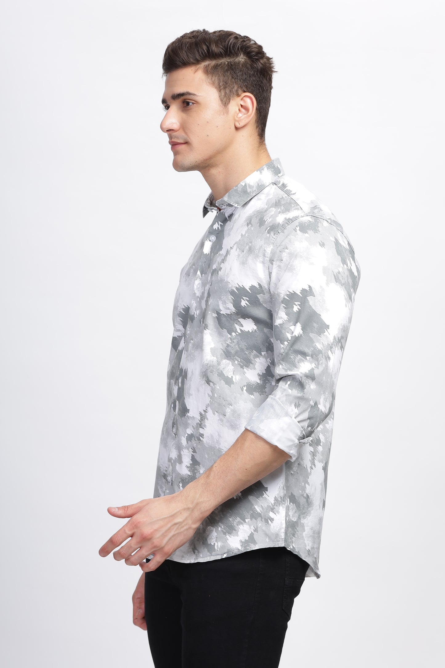 White and Grey Techno Mens Patterned Shirts 