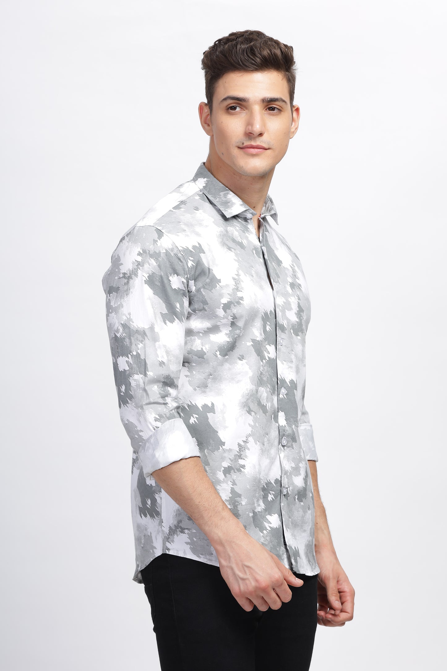 White and Grey Techno Mens Patterned Shirts 