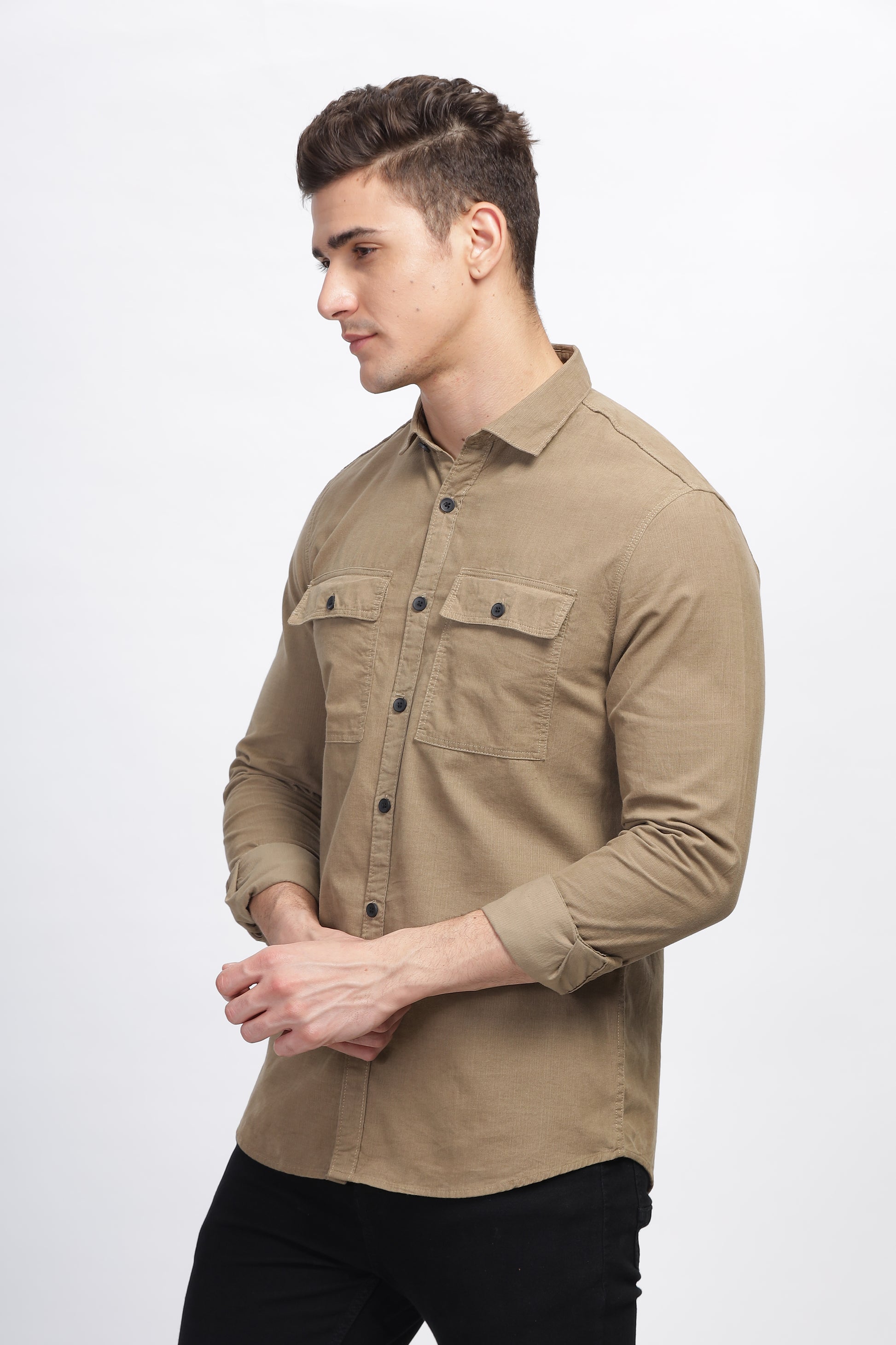 Brown Clay Creek Cotton Corduroy Mens 2 Pocket Shirts