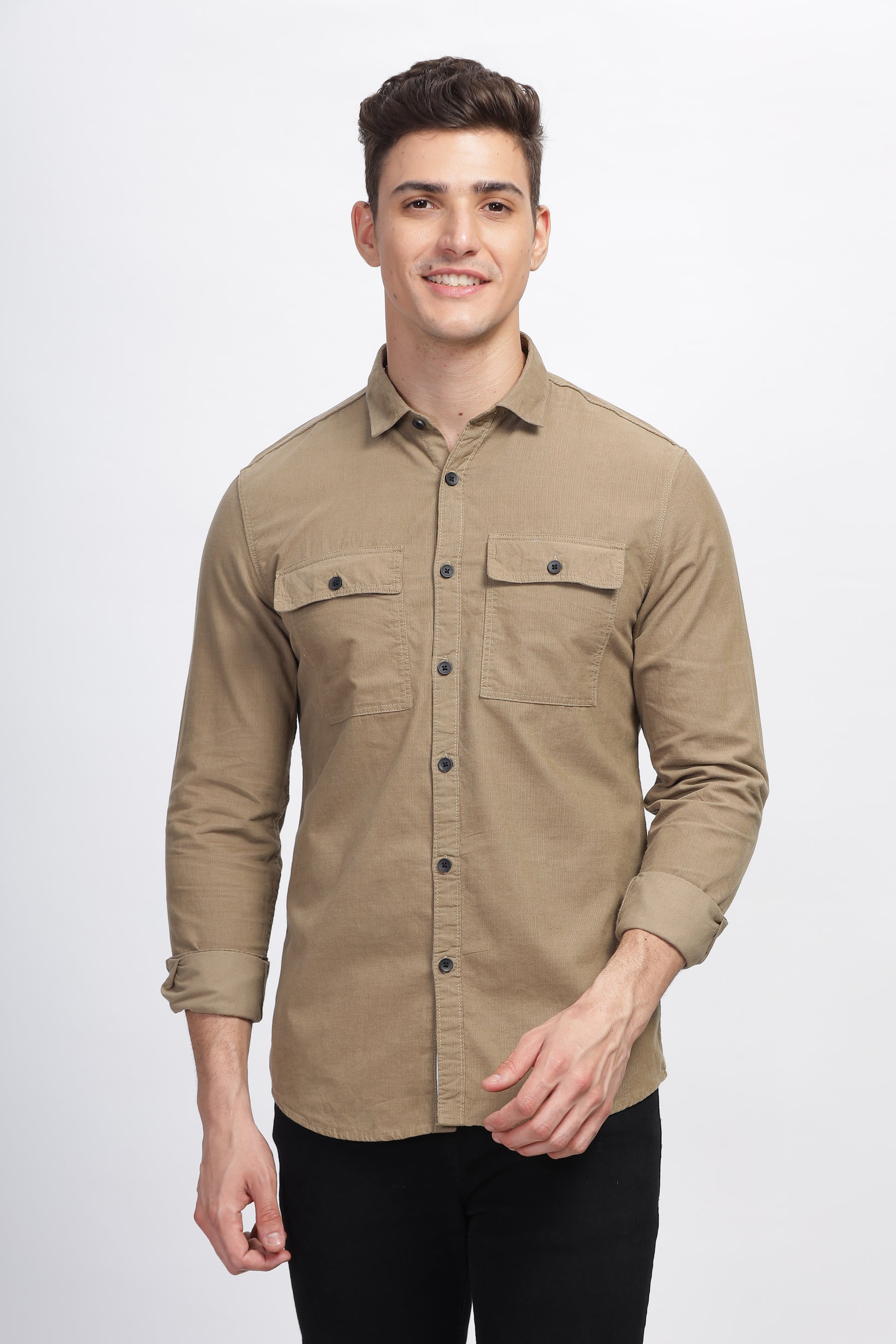 Brown Clay Creek Cotton Corduroy Mens 2 Pocket Shirts