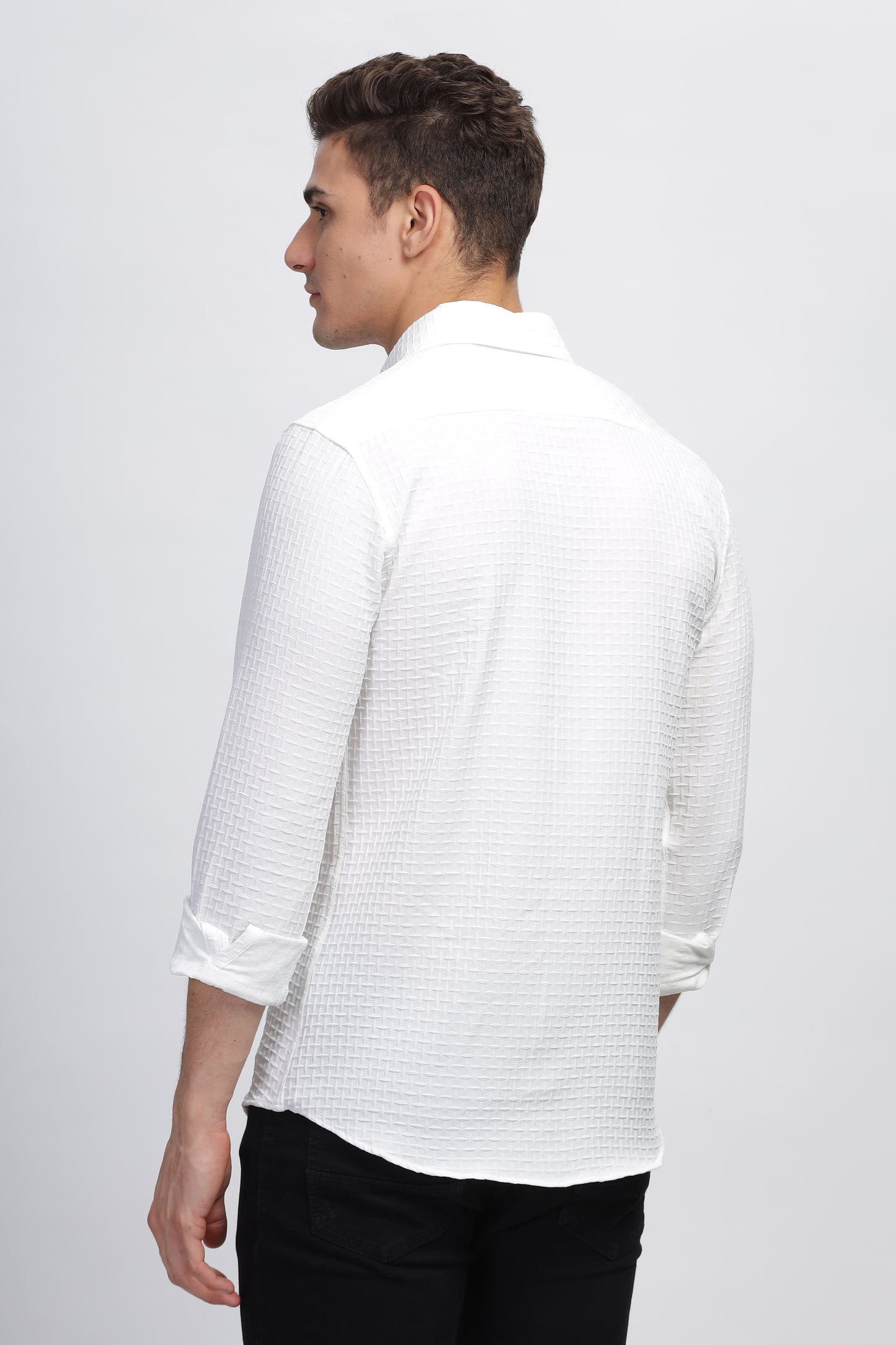 White Frosty Embossed Self Textured Shirt Mens