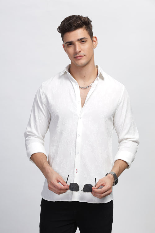 White Pearlized Self Textured Casual Shirt for Men