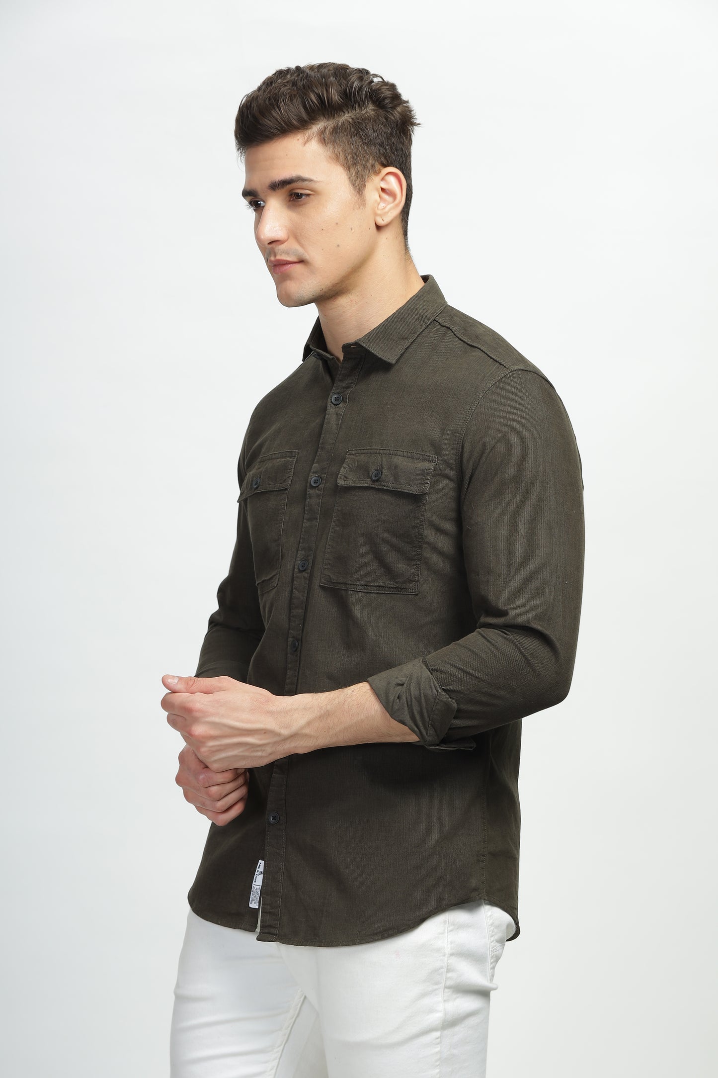 Mossy Olive Premium Cotton Corduroy Dual Pocket Shirt