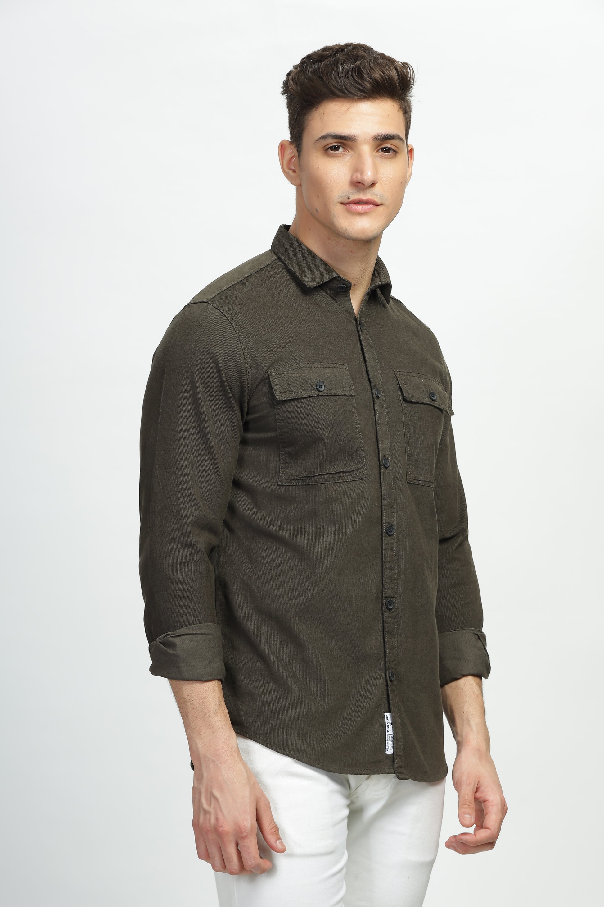 Mossy Olive Premium Cotton Corduroy Dual Pocket Shirt