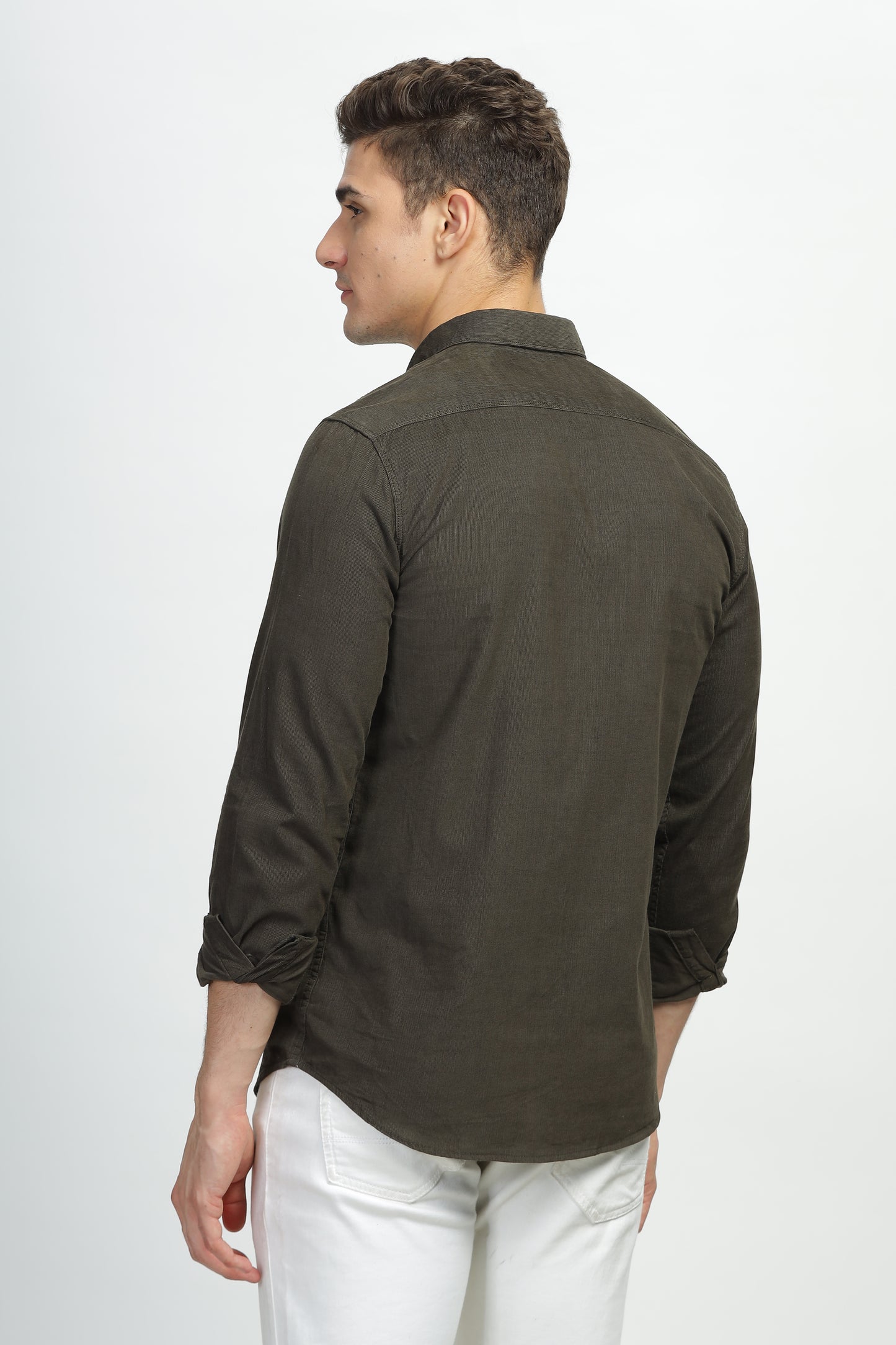 Mossy Olive Premium Cotton Corduroy Dual Pocket Shirt