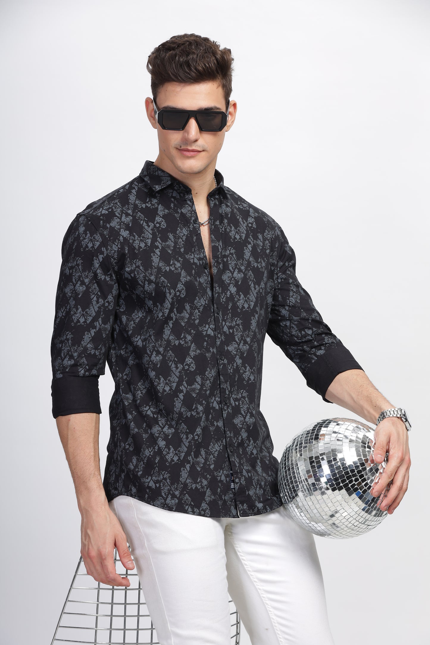 Black Noir Abstract Printed Shirts for Men