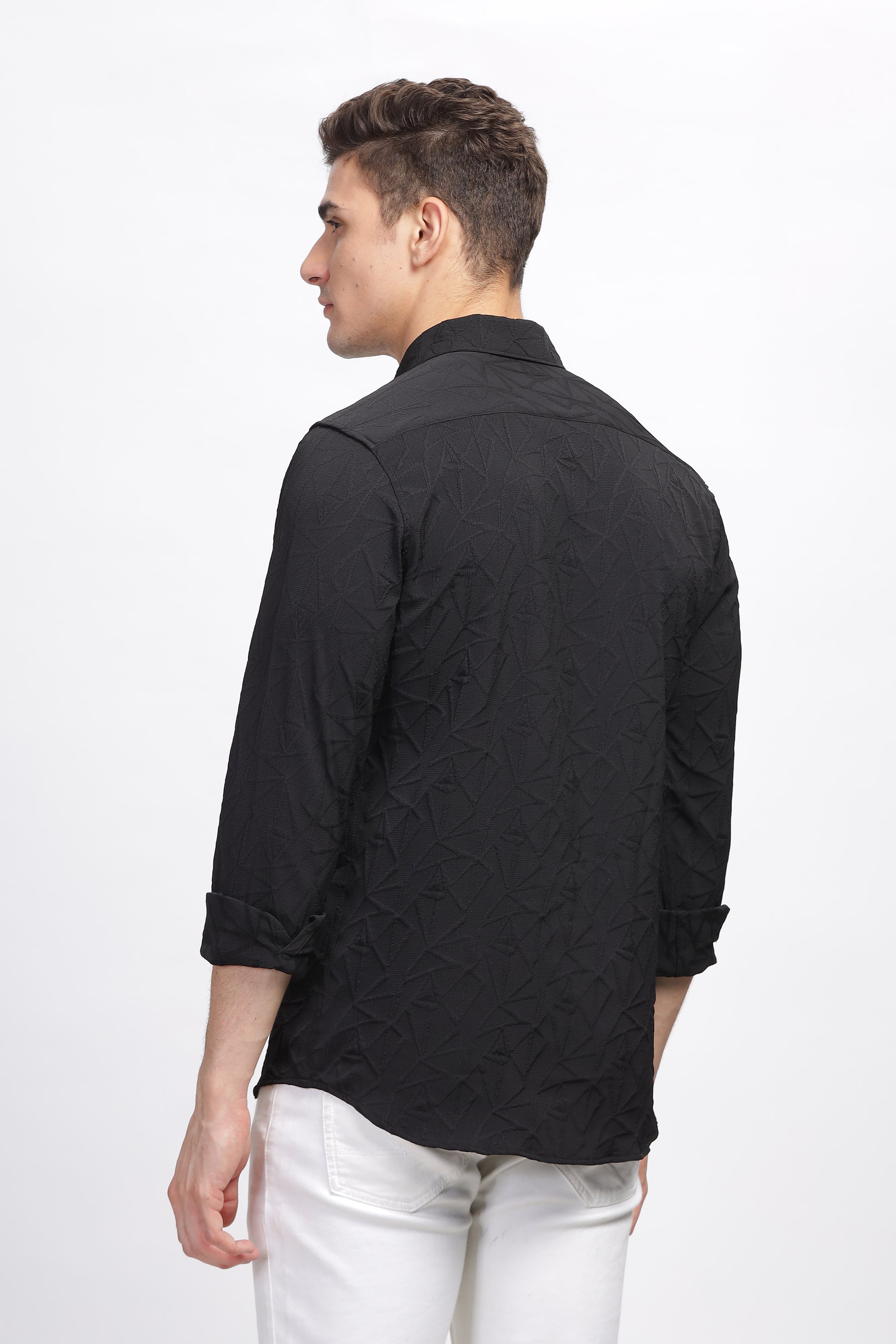  Onyx Self Black Textured Shirt for Men 