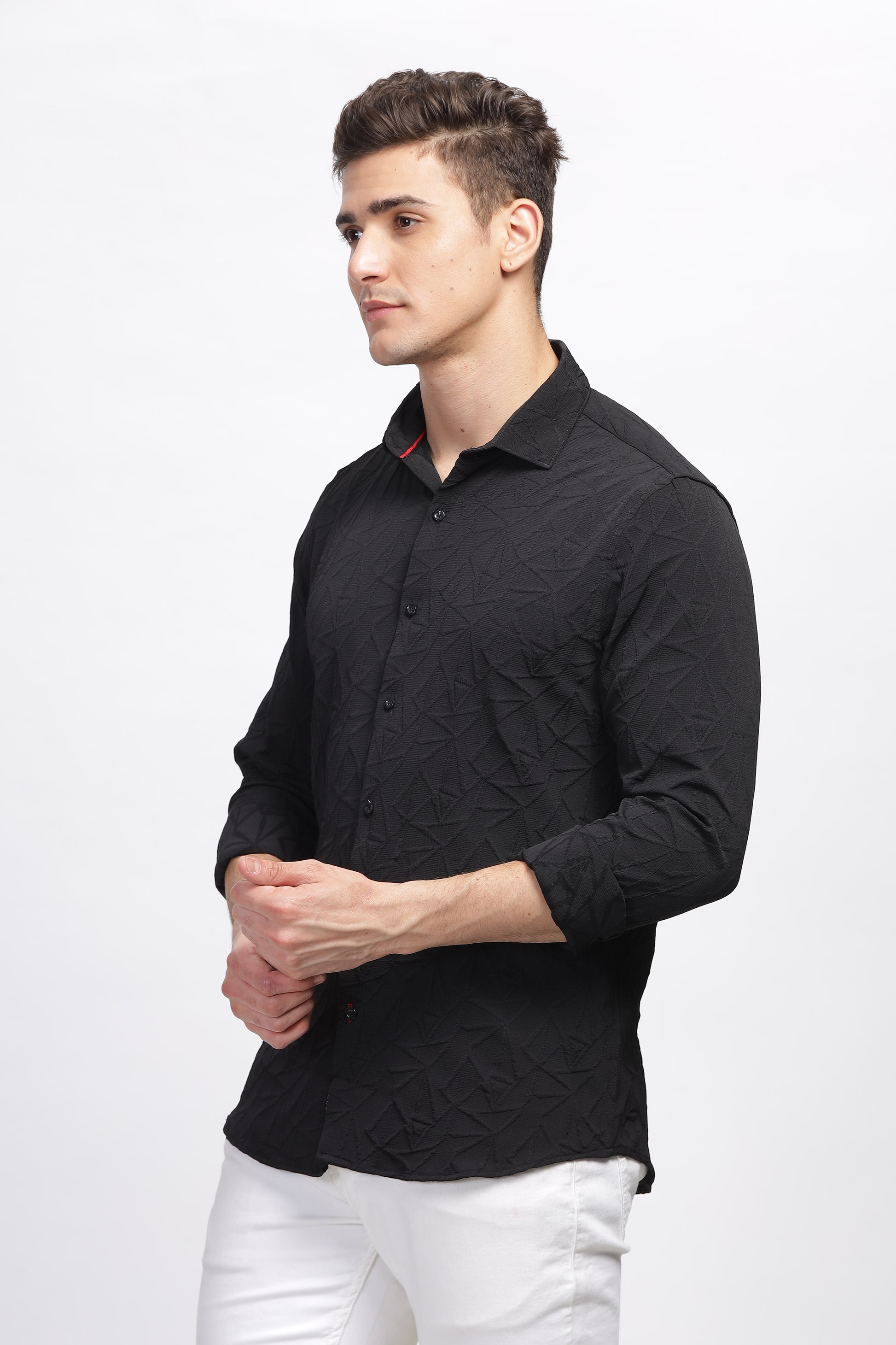  Onyx Self Black Textured Shirt for Men 