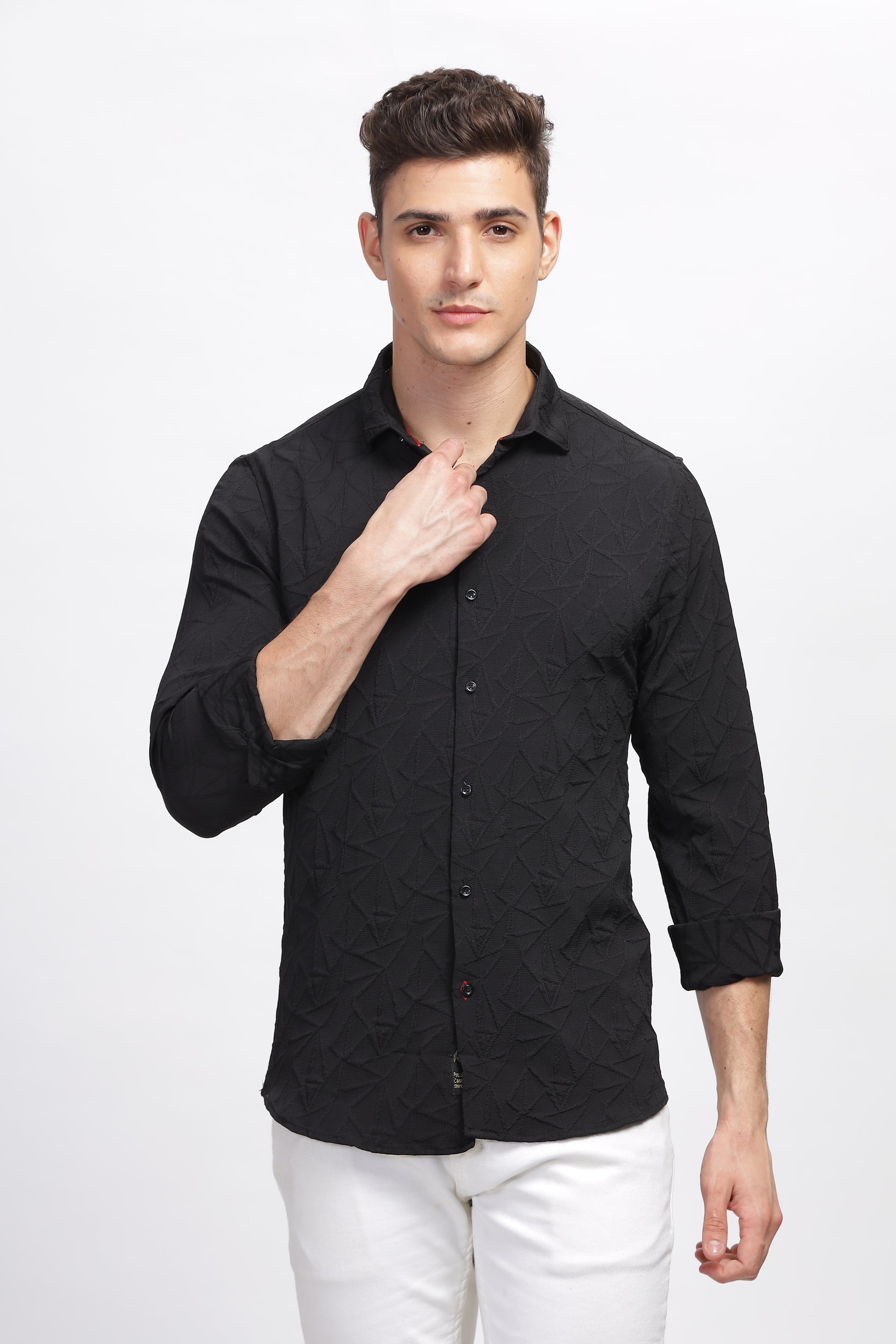  Onyx Self Black Textured Shirt for Men 