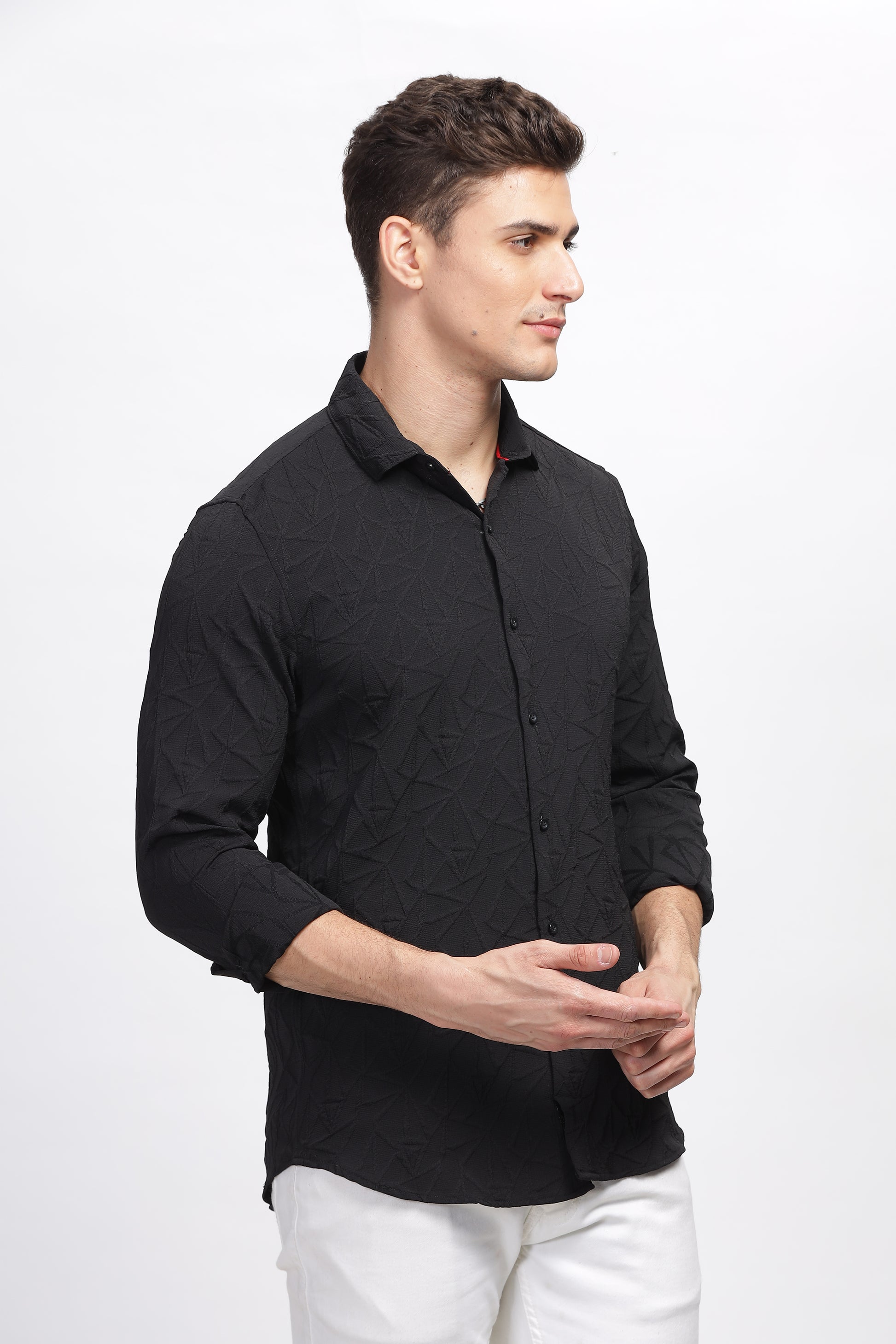  Onyx Self Black Textured Shirt for Men 