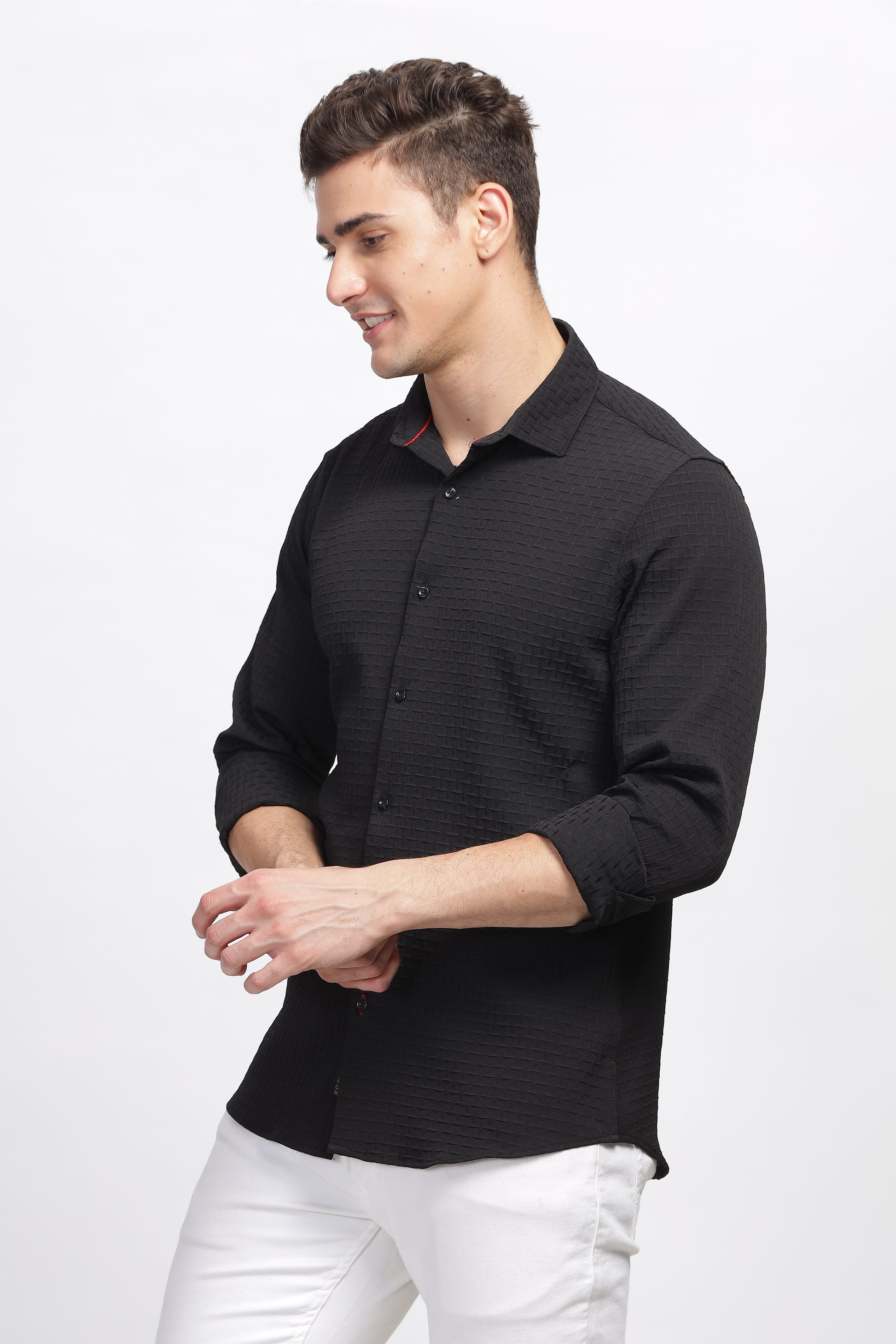 Zeus Self Black Textured Shirt for Men