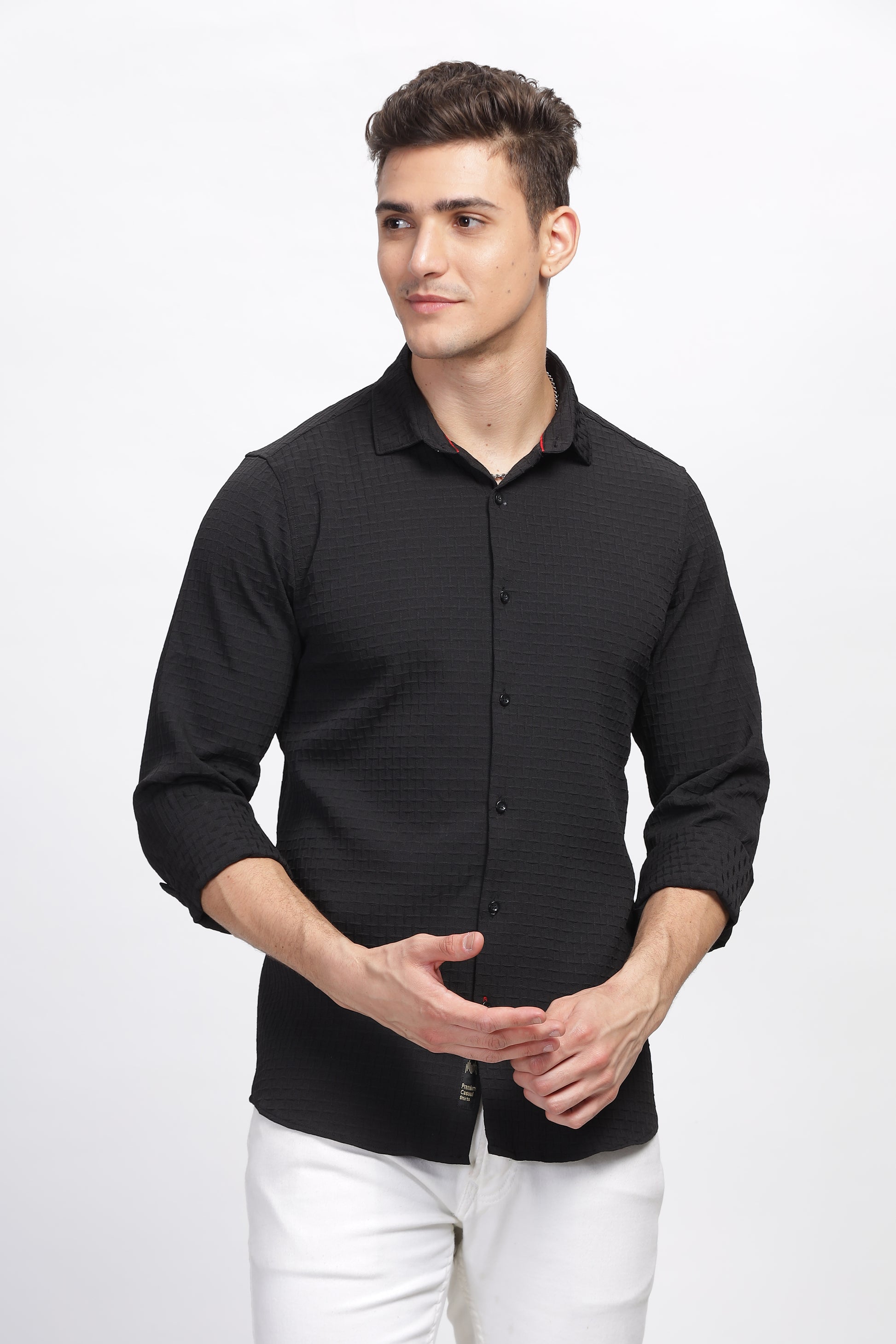 Zeus Self Black Textured Shirt for Men