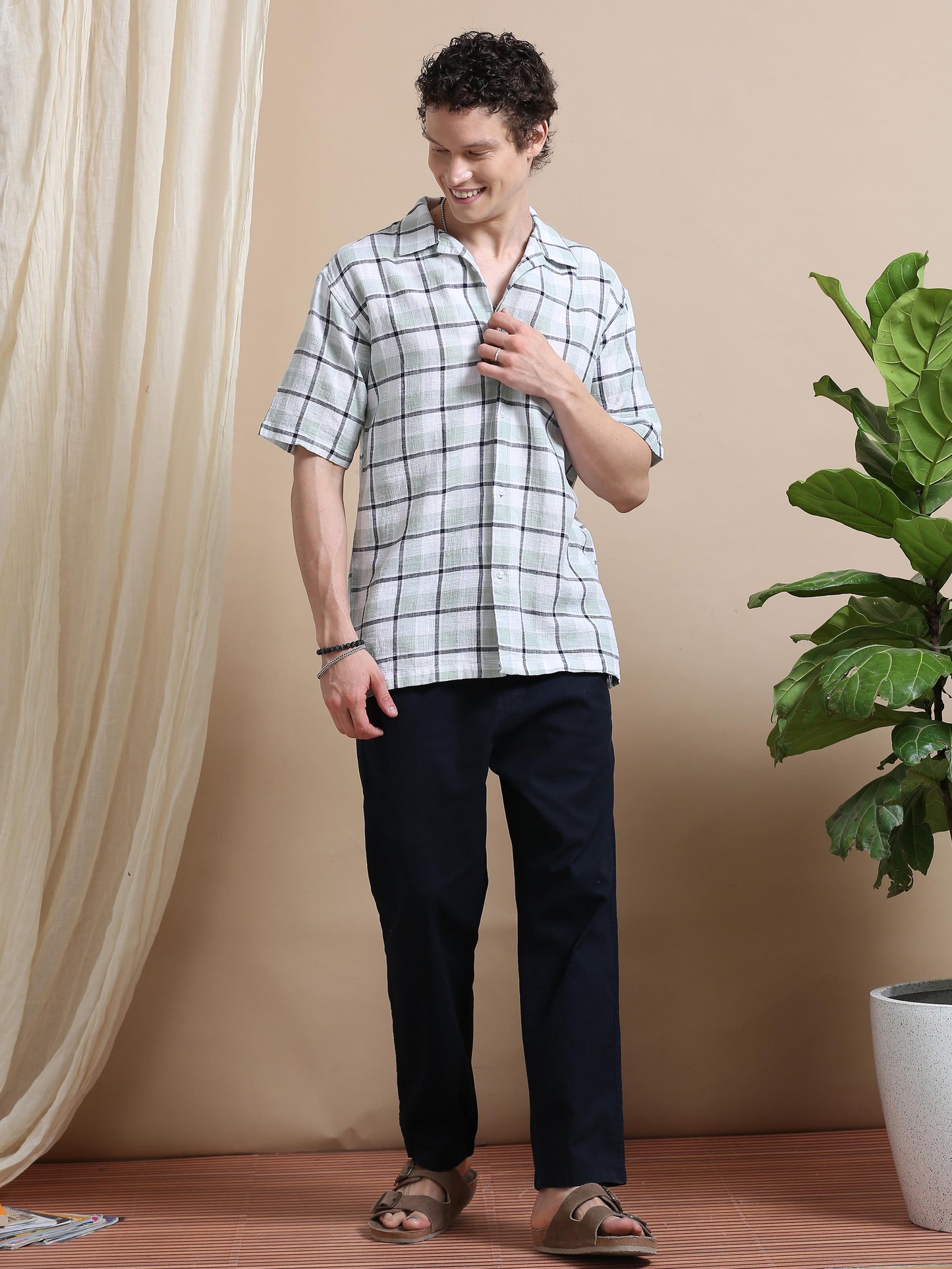 Mocklino Linen Blend Dobby Cuban Collar Shirt