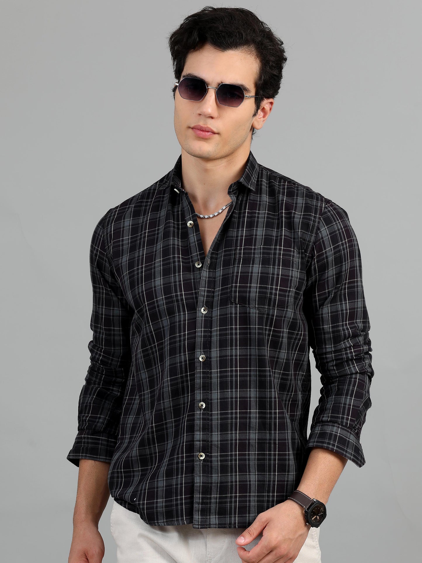 Darwin Black & Grey Check Shirt for Men